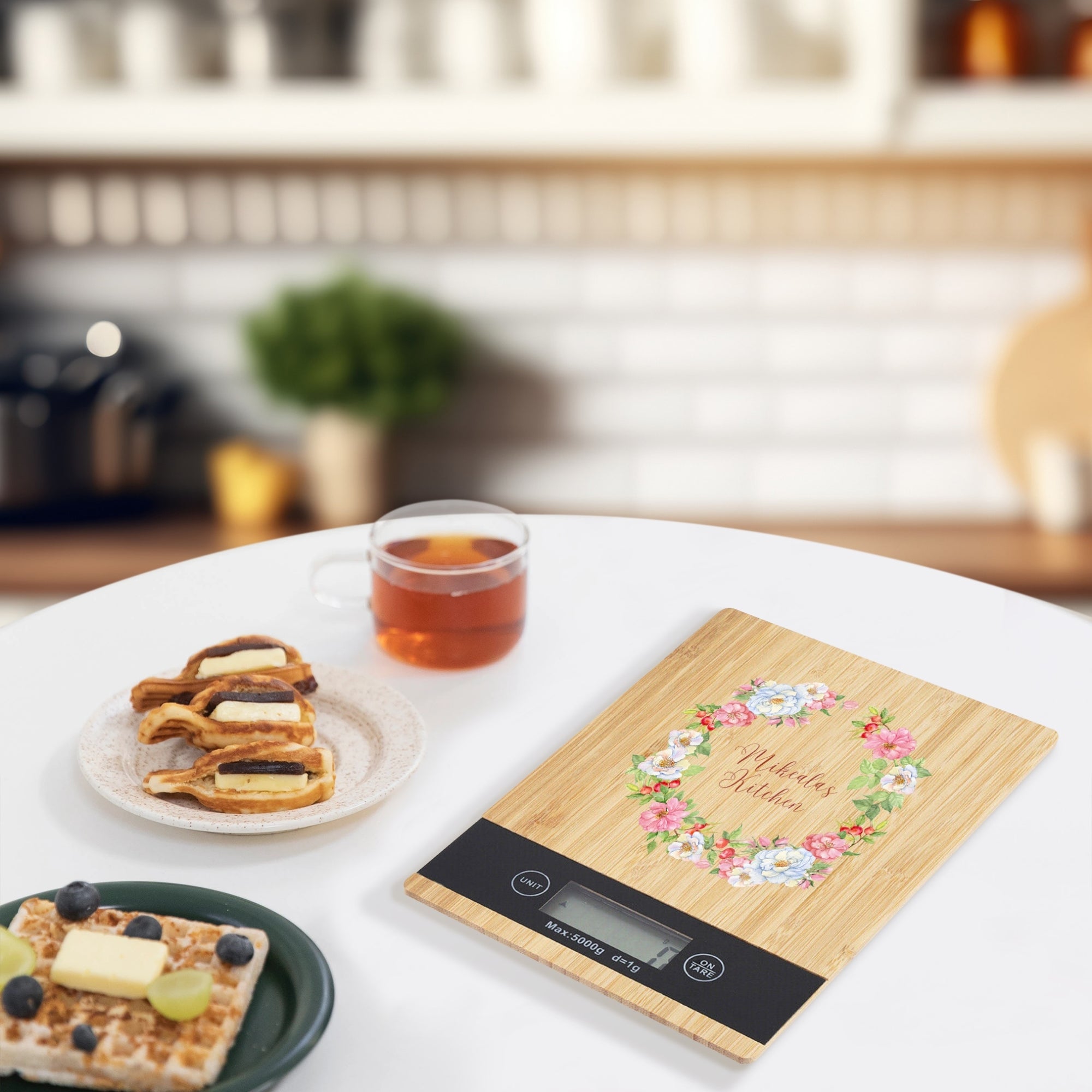 Personalised Bamboo Kitchen Scale, Custom UV Printed Digital Electronic Weighing, Mother&#39;s Day, Corporate Housewarming, Chef Kitchenware Gift