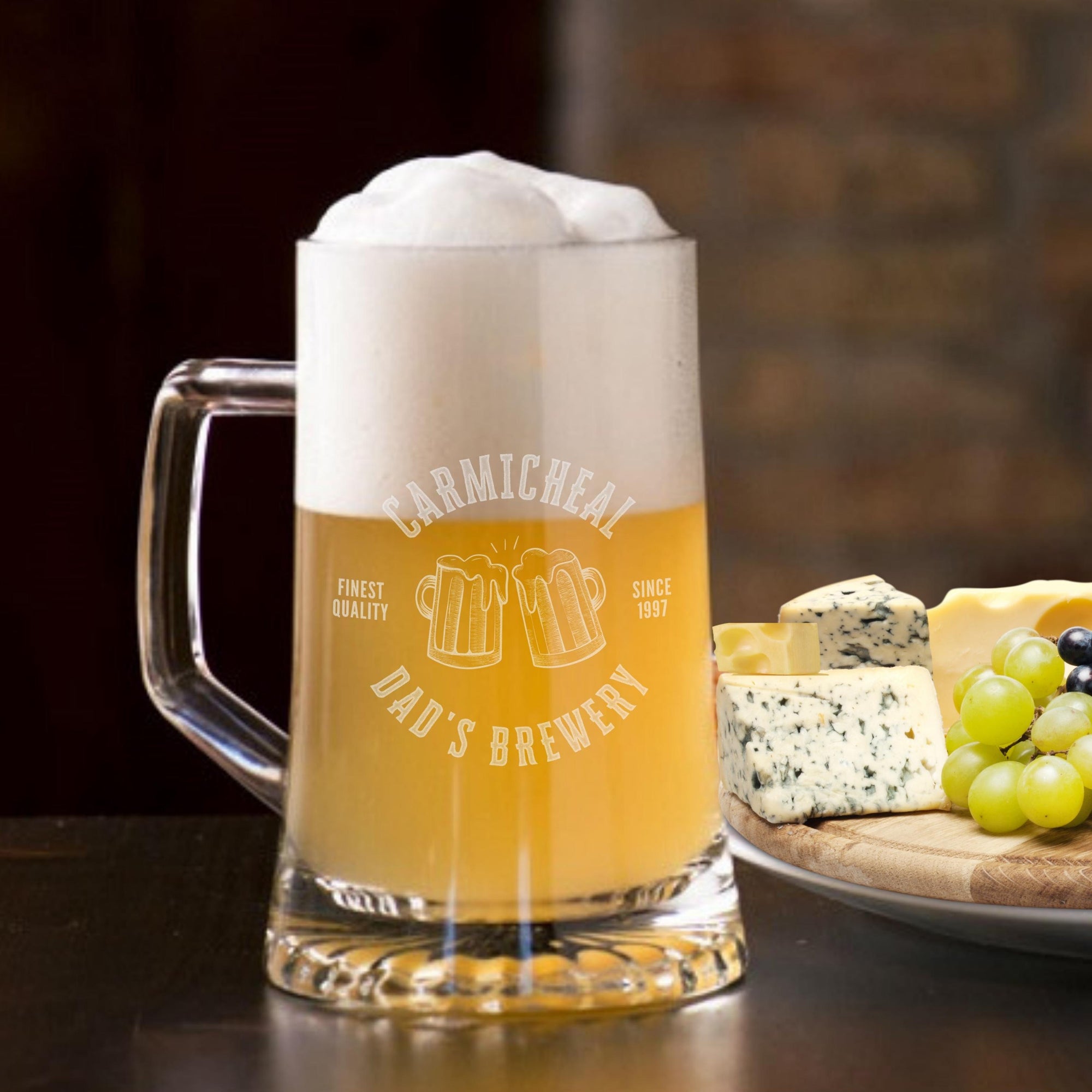 Personalised 510ml Italian Beer Tankard Glass, Engraved Brewery Mug, Custom Logo Tumbler, Corporate/ Father/ Housewarming Gift, Wedding/ Groomsmen/ Bridesmaid Favour