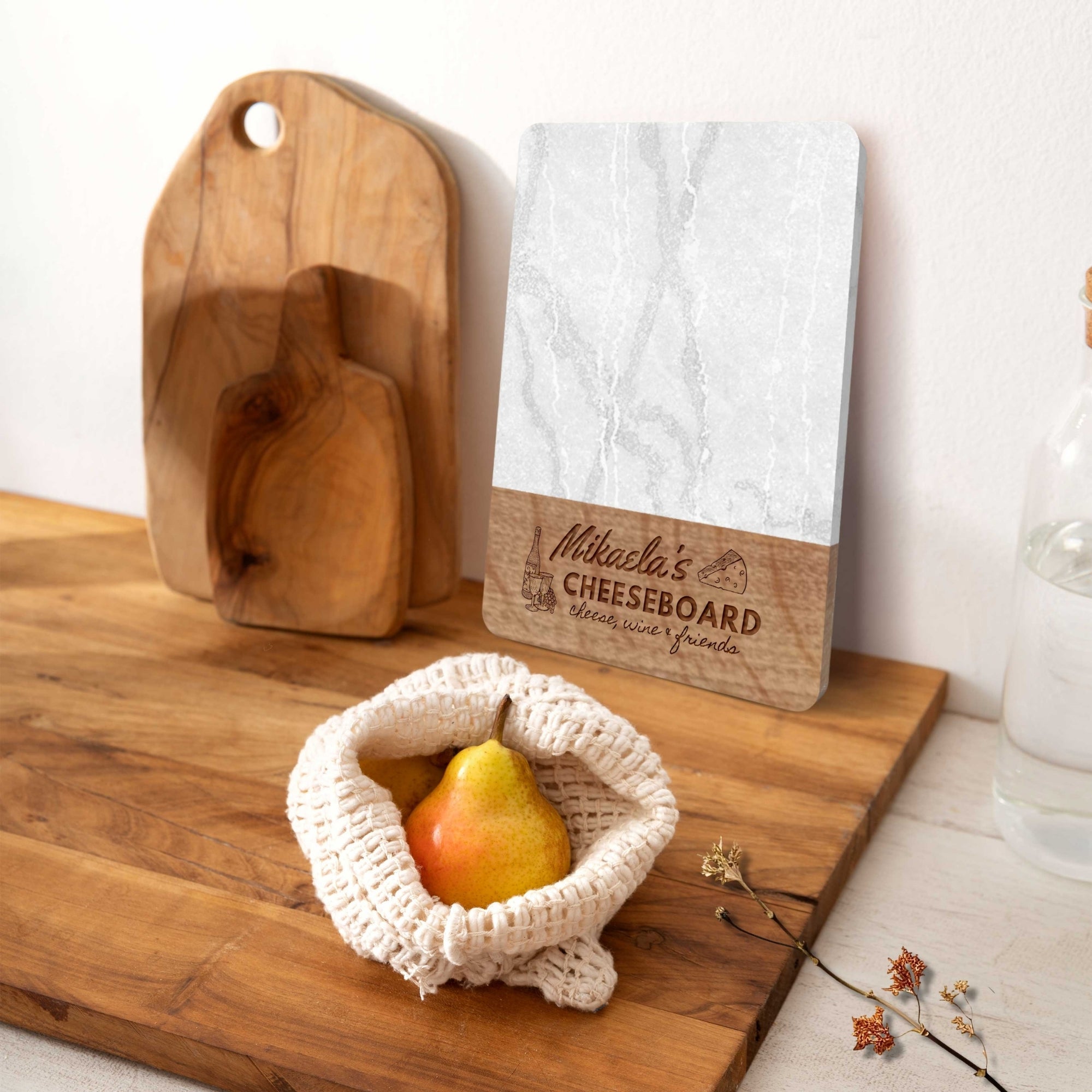 Personalised Acacia Wooden & Marble Cheese Tray, Custom Engraved Logo Square Serving Board Charcuterie Platter, Housewarming, Christmas Gift