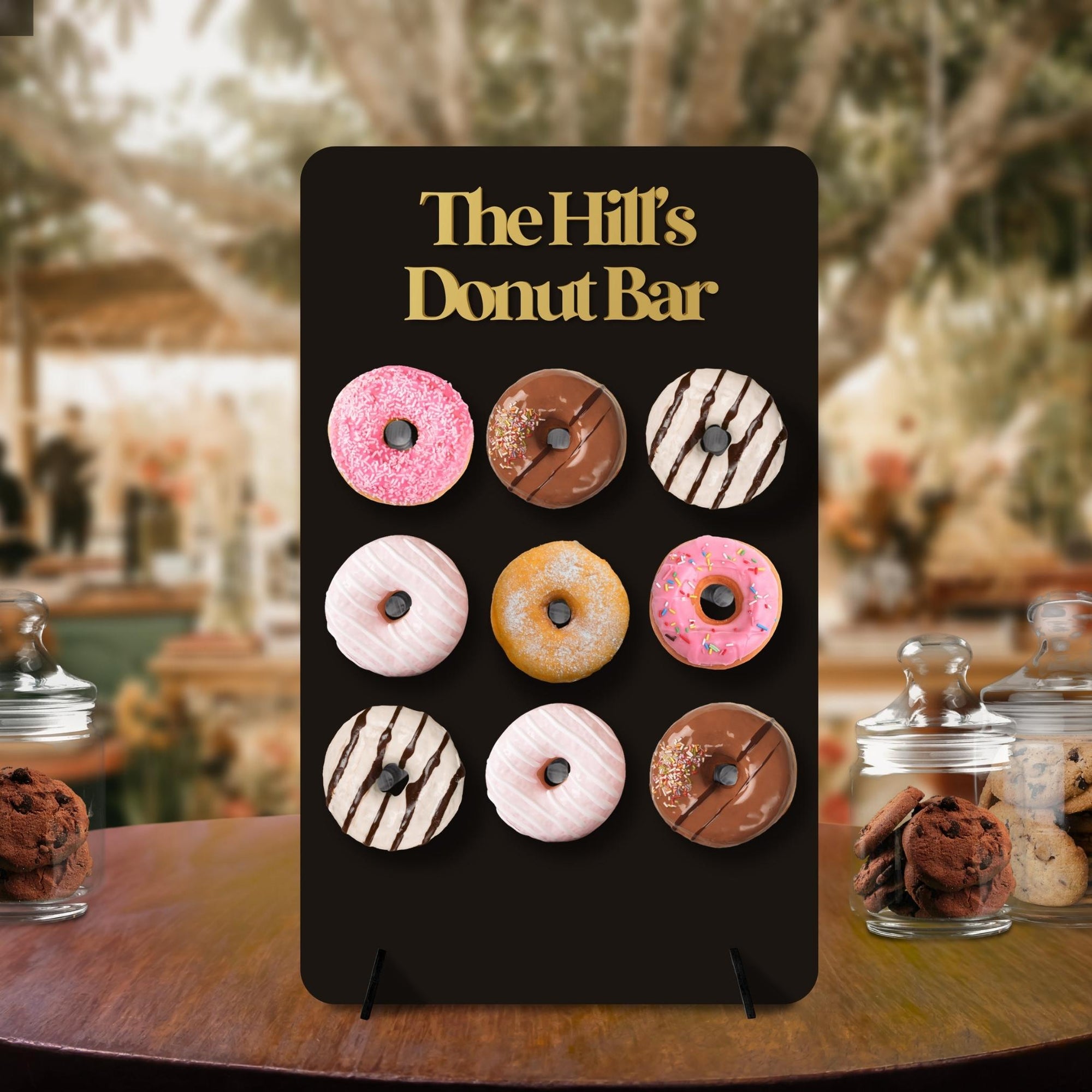 Custom Acrylic Donuts Wall Stand, Personalised Name, Date Candy Bar Display, Donuts Holder Sign, Elegant Wedding Table Decor, Party Supply