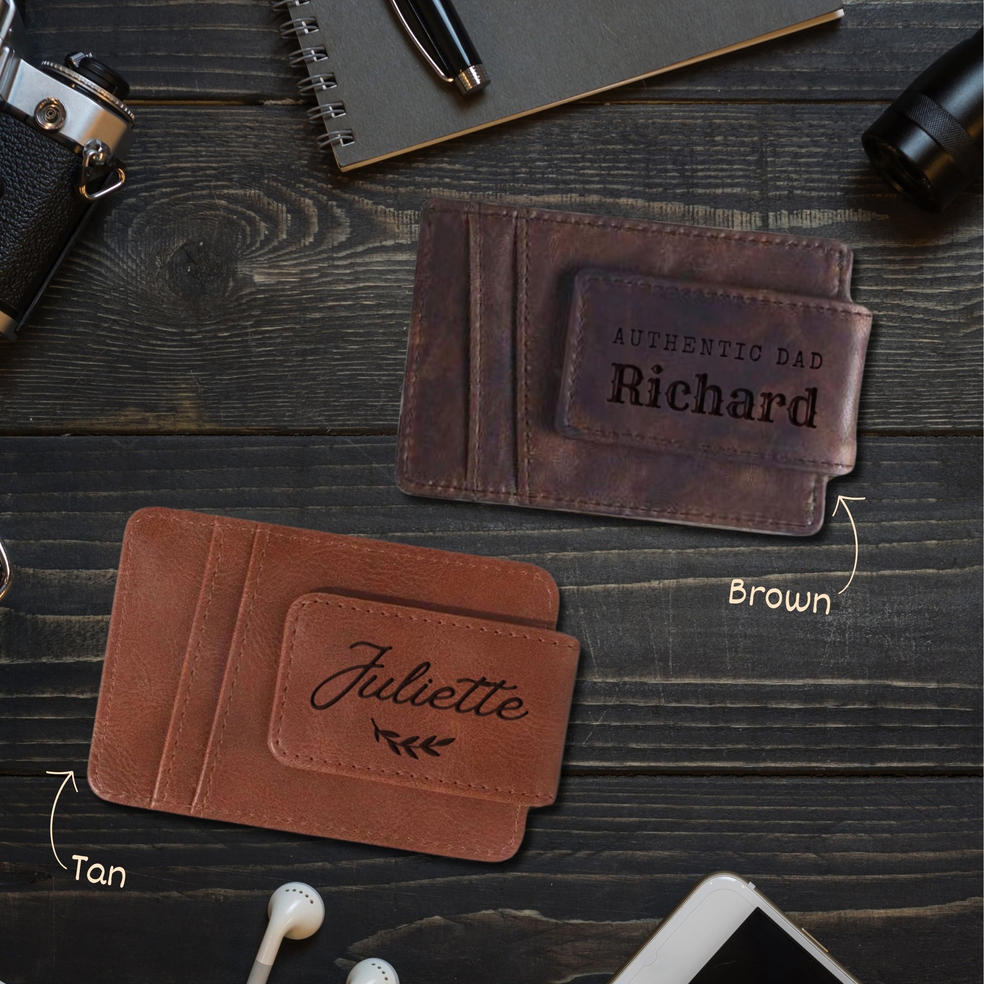 Personalised Genuine Cowhide Leather Magnetic Money Clip Business Card Holder, Custom Engraved Slim Case Organiser Wallet Dad Groomsman Gift