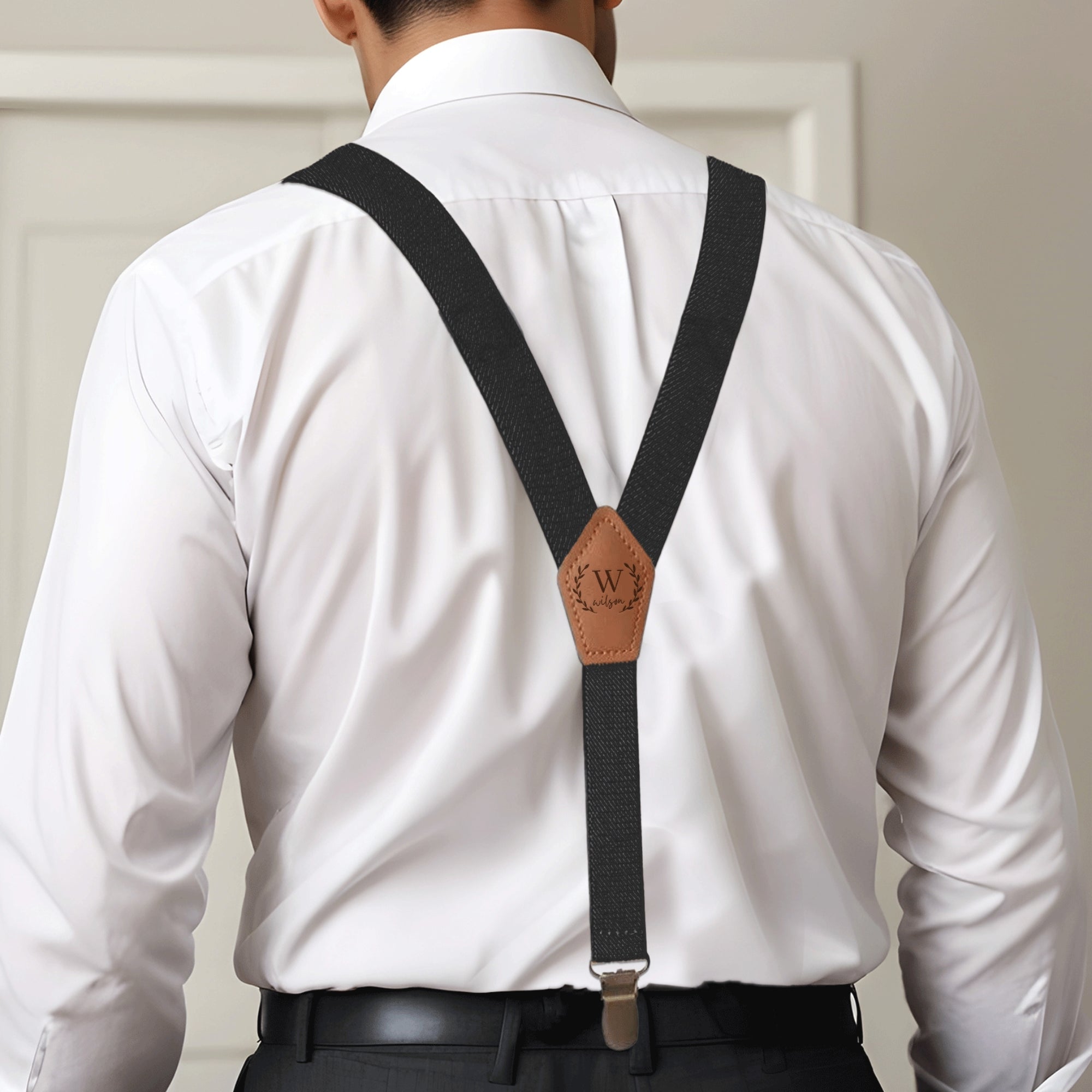 Personalised Adjustable Men's Suspender Clips, Custom Engraved Elastic Shoulder Leather Strap, Bachelor Party, Dad, Groomsman, Wedding Gift