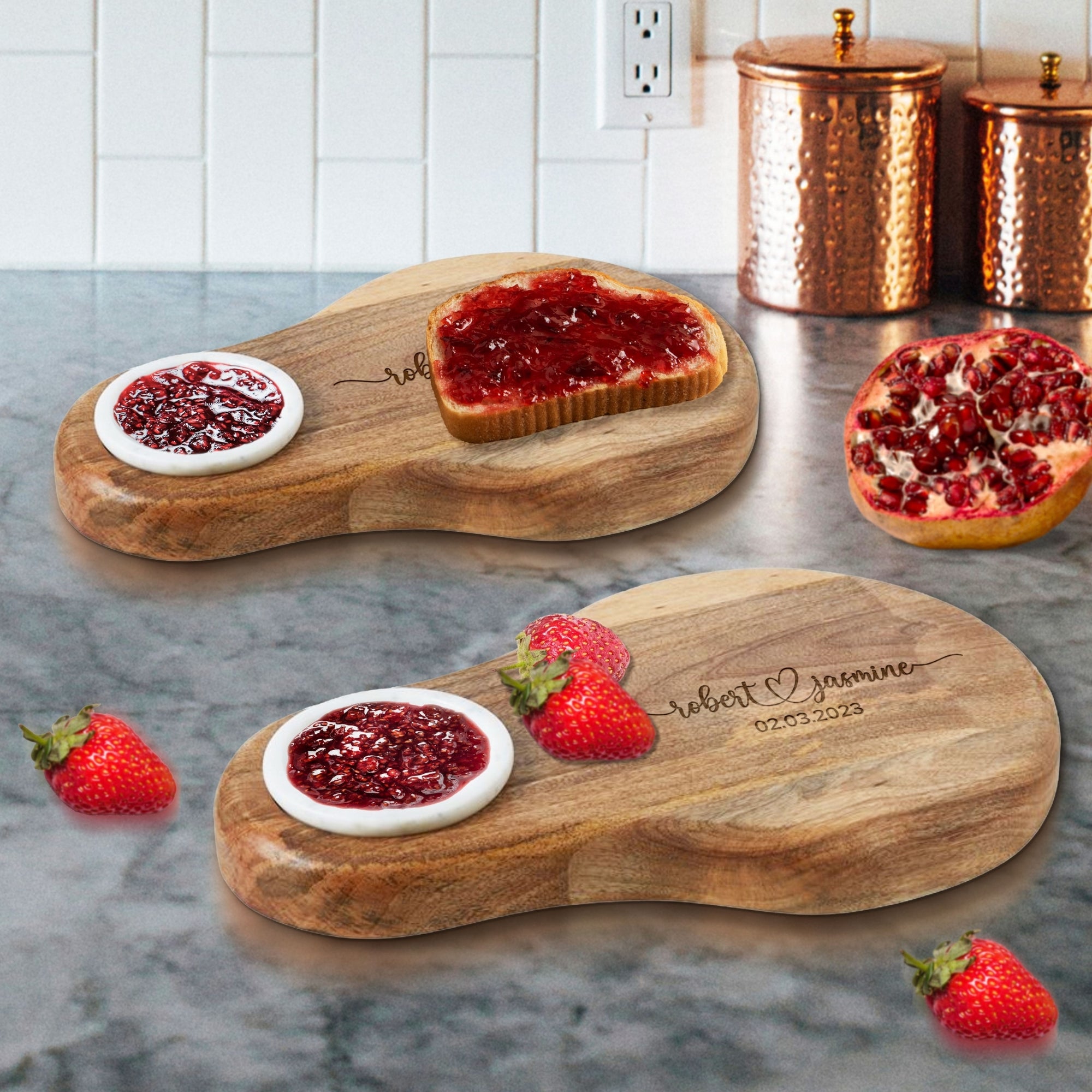 Personalised Wooden Serving Board &amp; Marble Dip Bowl Insert, Custom Engraved Cheese Tray, Charcuterie Platter, Mom, Kitchen Housewarming Gift