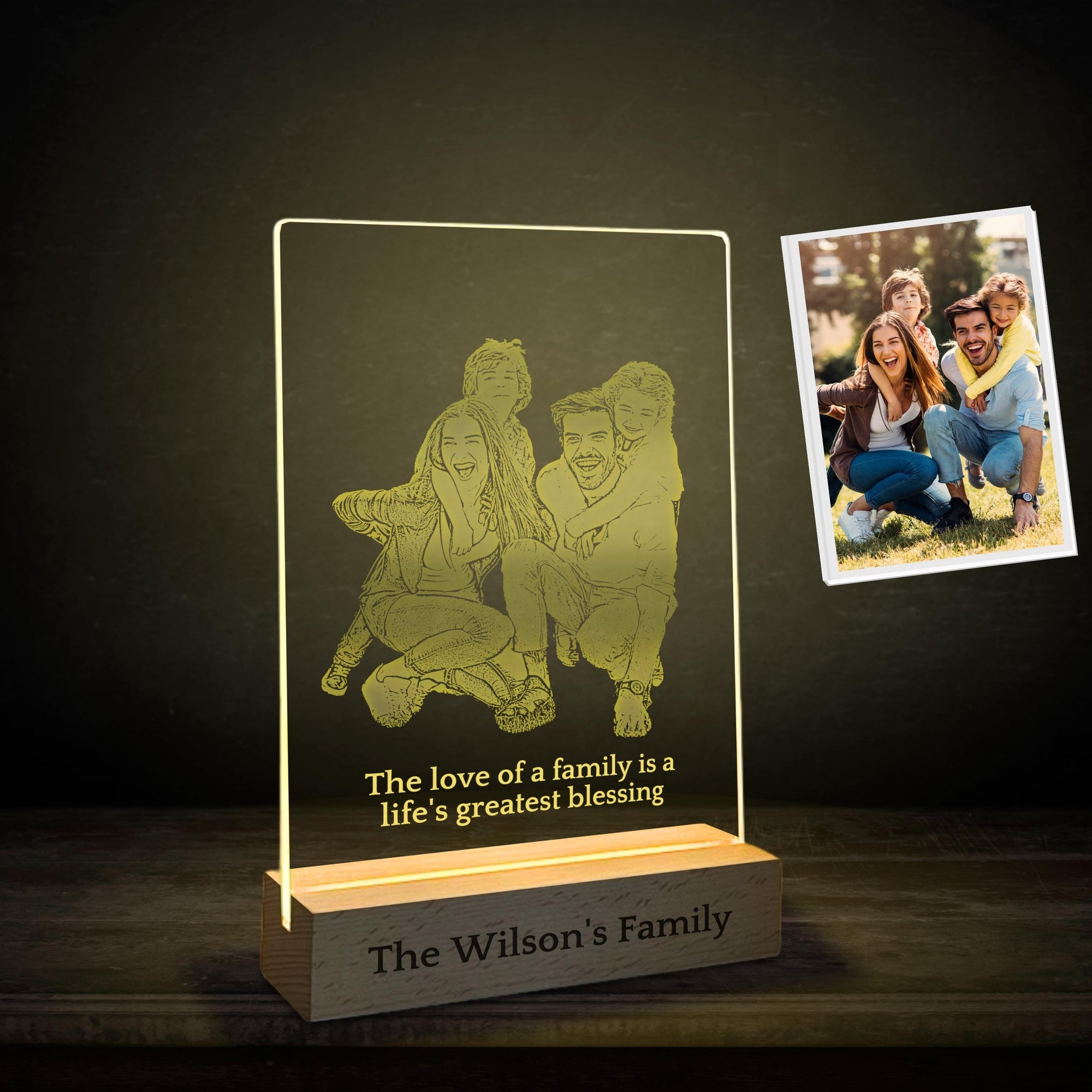 Personalised Acrylic Photo Lamp, Engraved 3D Family, Couple, Pet, Baby Picture Night Light, Custom Logo LED Table Light Room Decor, Anniversary, Wedding, Birthday Gift
