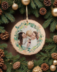 Personalised Wood Slice Family Photo Tree Ornament, Custom Name First Christmas, Married Couple, Engagement, New Home Bauble Gift Tag Decor