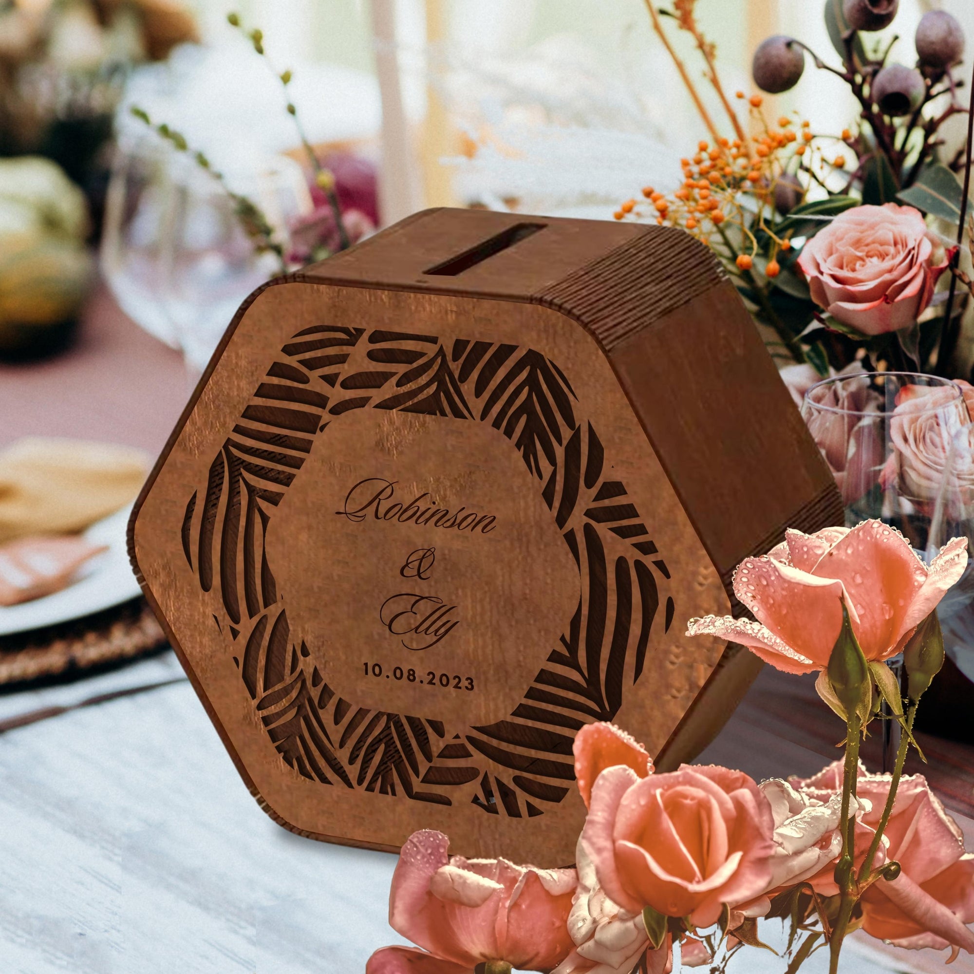 Custom Made Laser Cut Plywood Wishing Well Box, Personalised Name &amp; Date Money, Envelope, Card Boxes, Rustic Wedding Memory Keepsake Gift