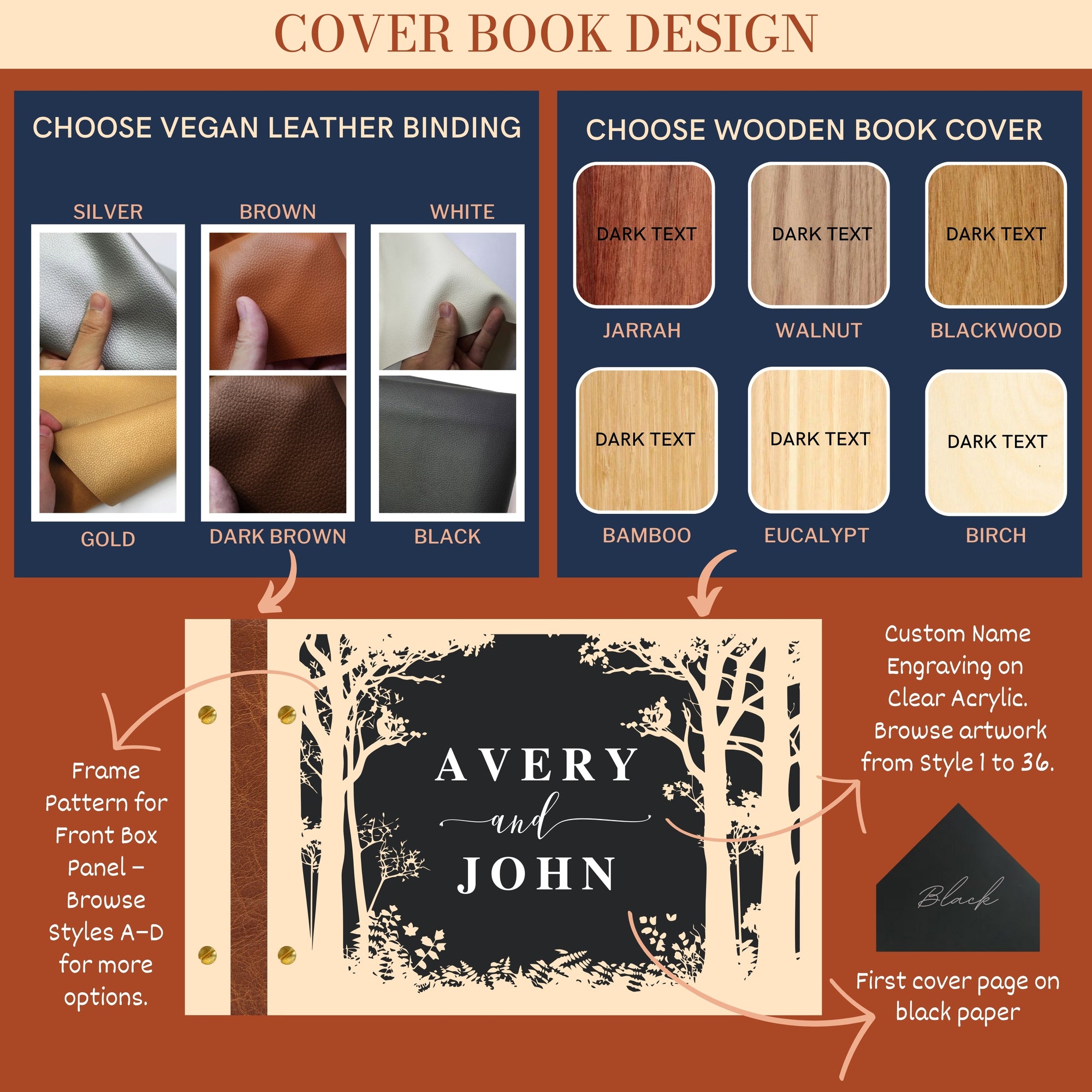 Personalised Wedding Guest Book – Engraved Acrylic &amp; Wooden Laser Cut Cover