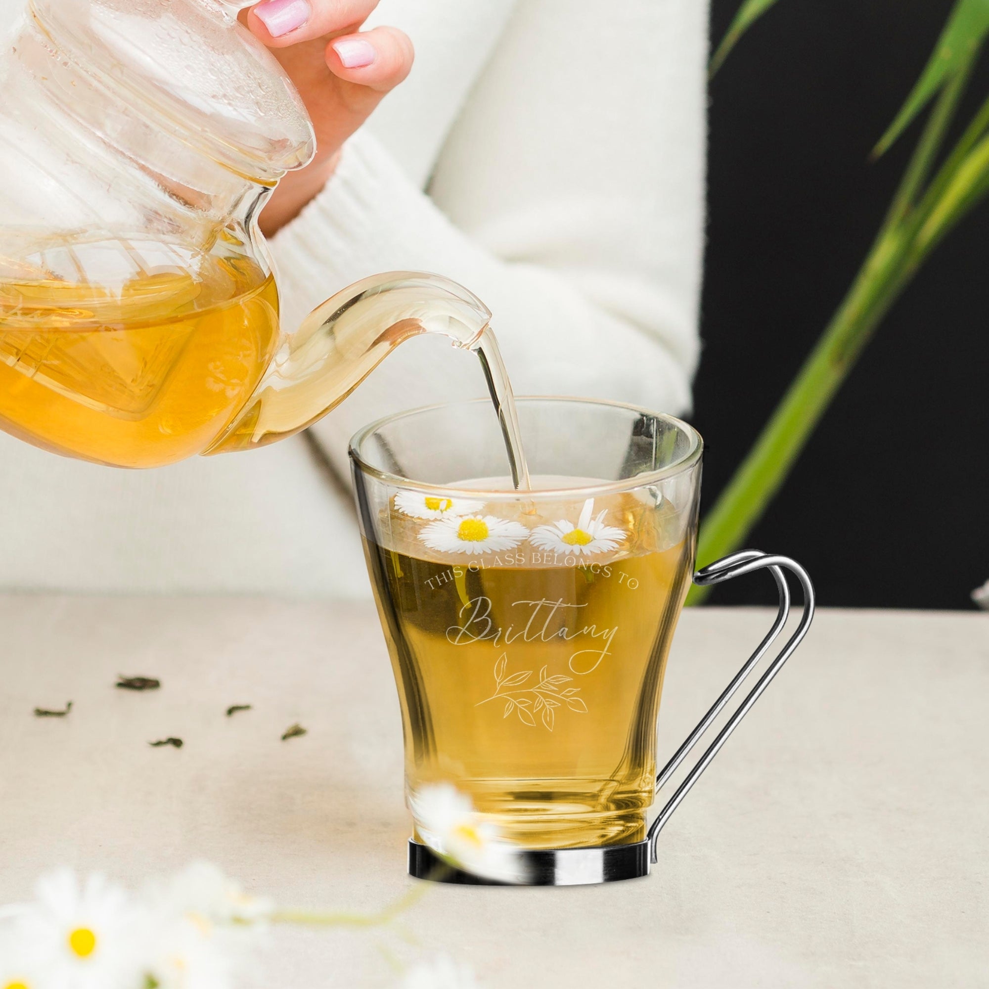 Personalised Glass Coffee Mug &amp; Metal Handle, Custom Engraved Tea Cup, Wedding Favours, Birthday, Mom Father's Day, Christmas Corporate Gift