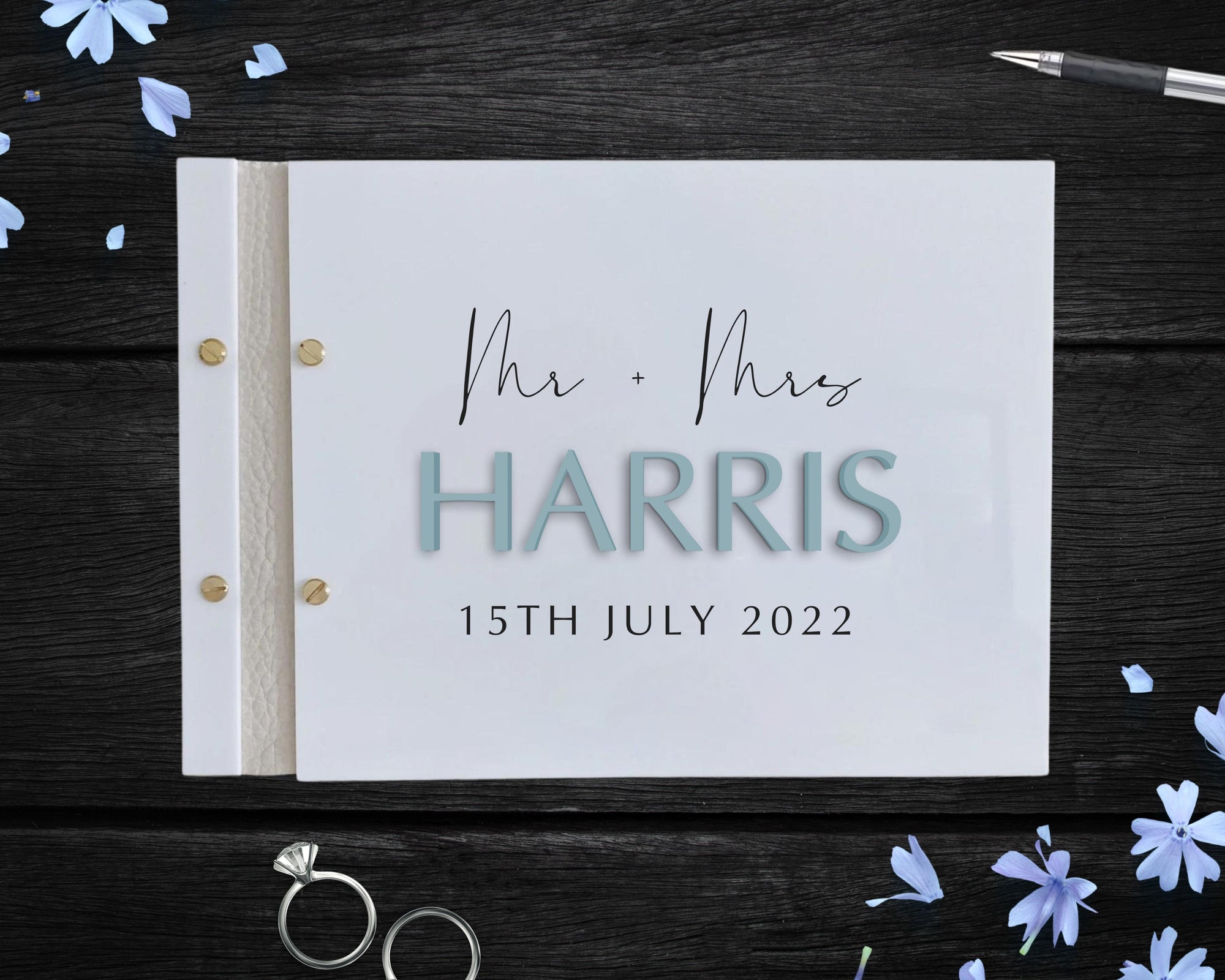 Custom Made Engraving &amp; 3D Raised Acrylic, Vegan Leather Wedding Guest Book, Personalised Traditional Logo Guestbook Keepsake, Party Decor