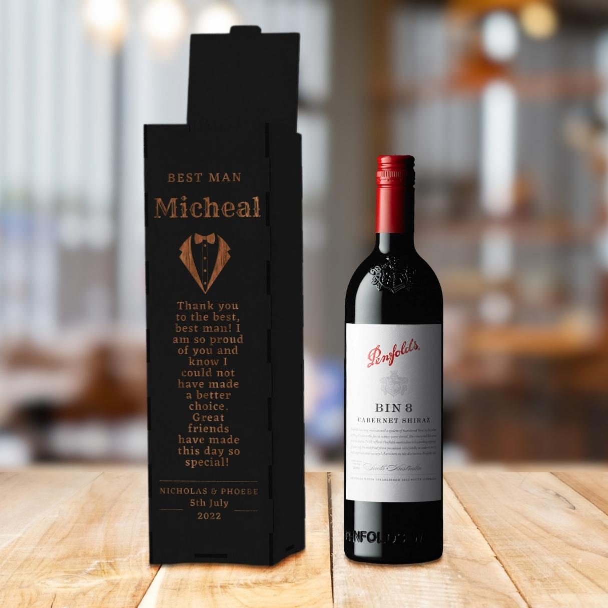 Custom Made Laser Cut &amp; Engraved Wooden Wine Box, Personalised Plywood/ MDF Name/ Logo Wedding, Birthday, Corporate Wine Bottle Gift Boxes
