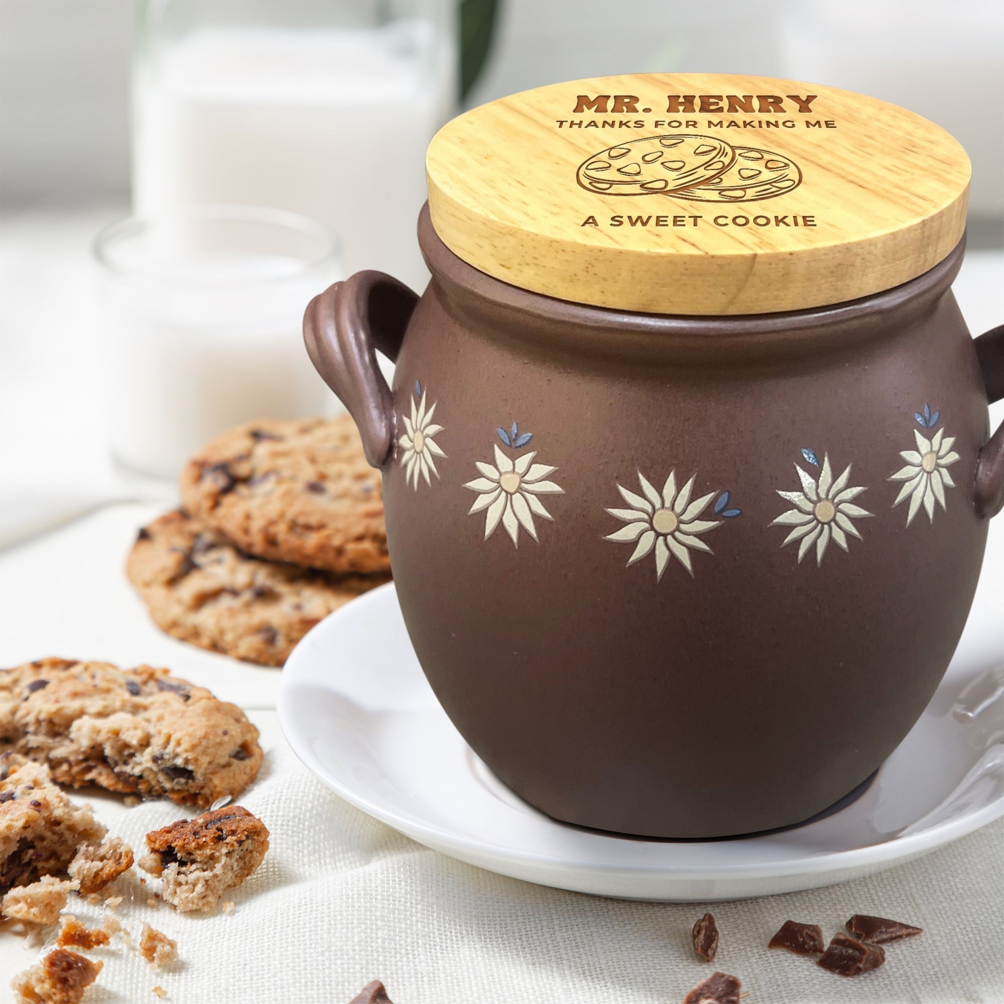 Personalised Wooden Lid Stoneware Canister, Custom Engraved Treat, Food, Snack Jar, Cookie Lolly Storage, Teacher, Anniversary Mom Xmas Gift