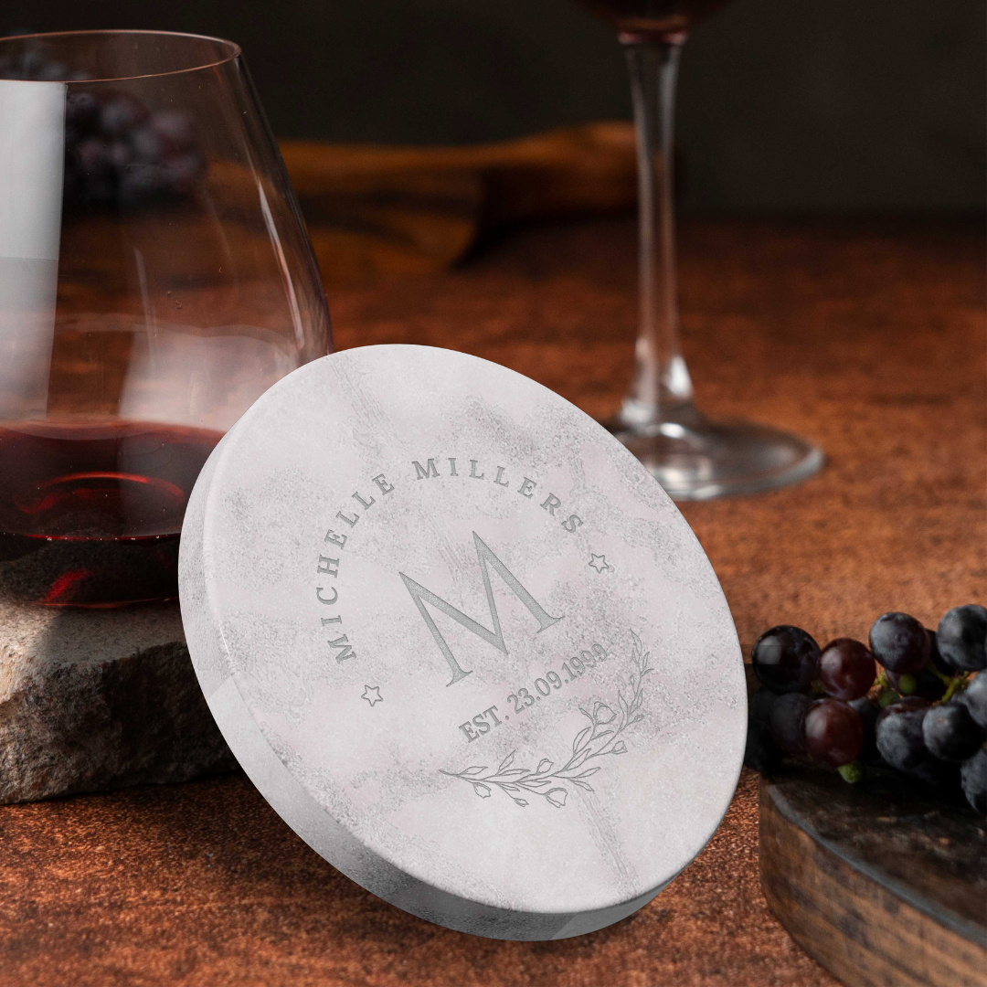 Engraved Metallic Paint Marble Coaster, Personalised Drink Mat, Wedding Favour/ Anniversary / Housewarming/ Birthday/Teacher/ Corporate Gift