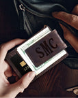 Personalised Genuine Cowhide Leather Magnetic Money Clip Business Card Holder, Custom Engraved Slim Case Organiser Wallet Dad Groomsman Gift