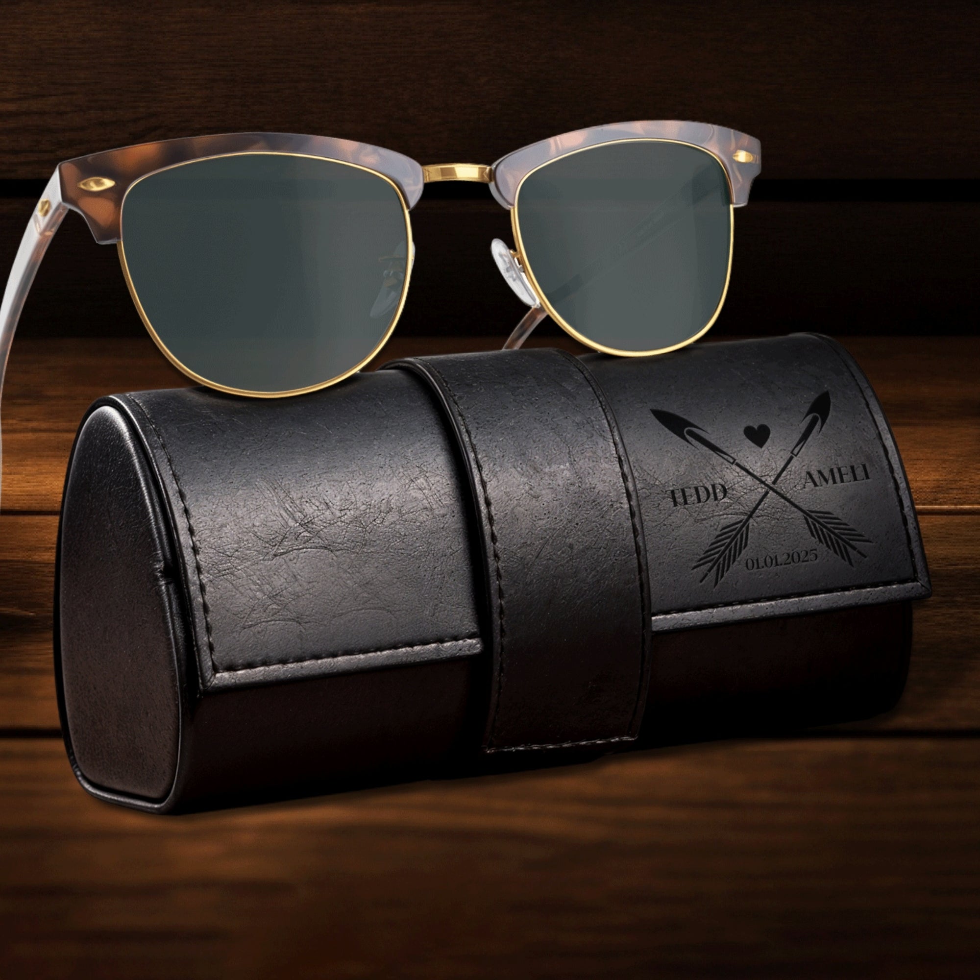 Personalised Unisex Leatherette Sunglasses Case, Custom Engraved Logo Eyeware/ Eyeglasses Box, Groomsman, Mother, Father Birthday, Xmas Gift