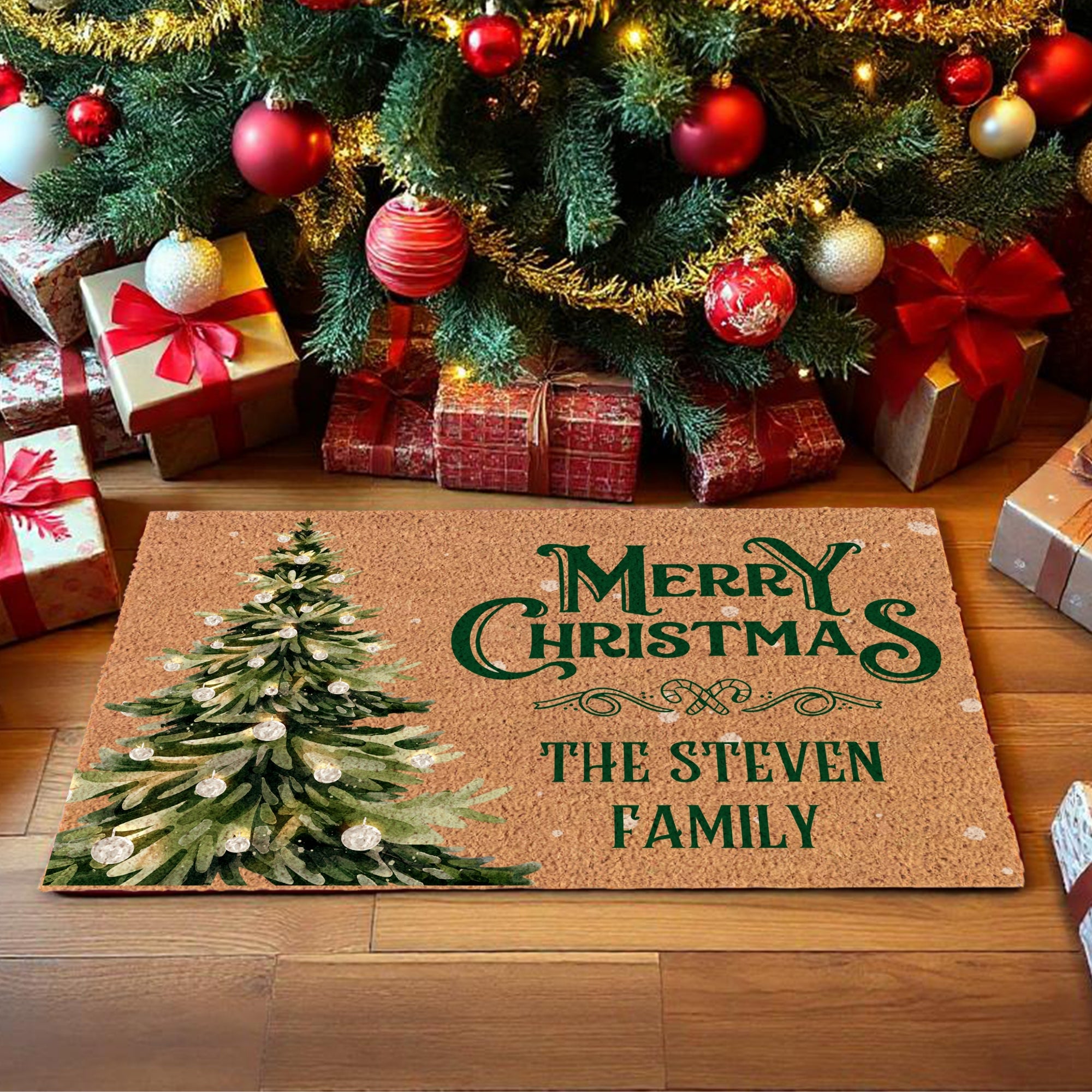 Personalised Merry Christmas Welcome Coir Doormat, Customised Printed Property Entry Welcome Outdoor Indoor Mat Xmas Decor Housewarming Gift