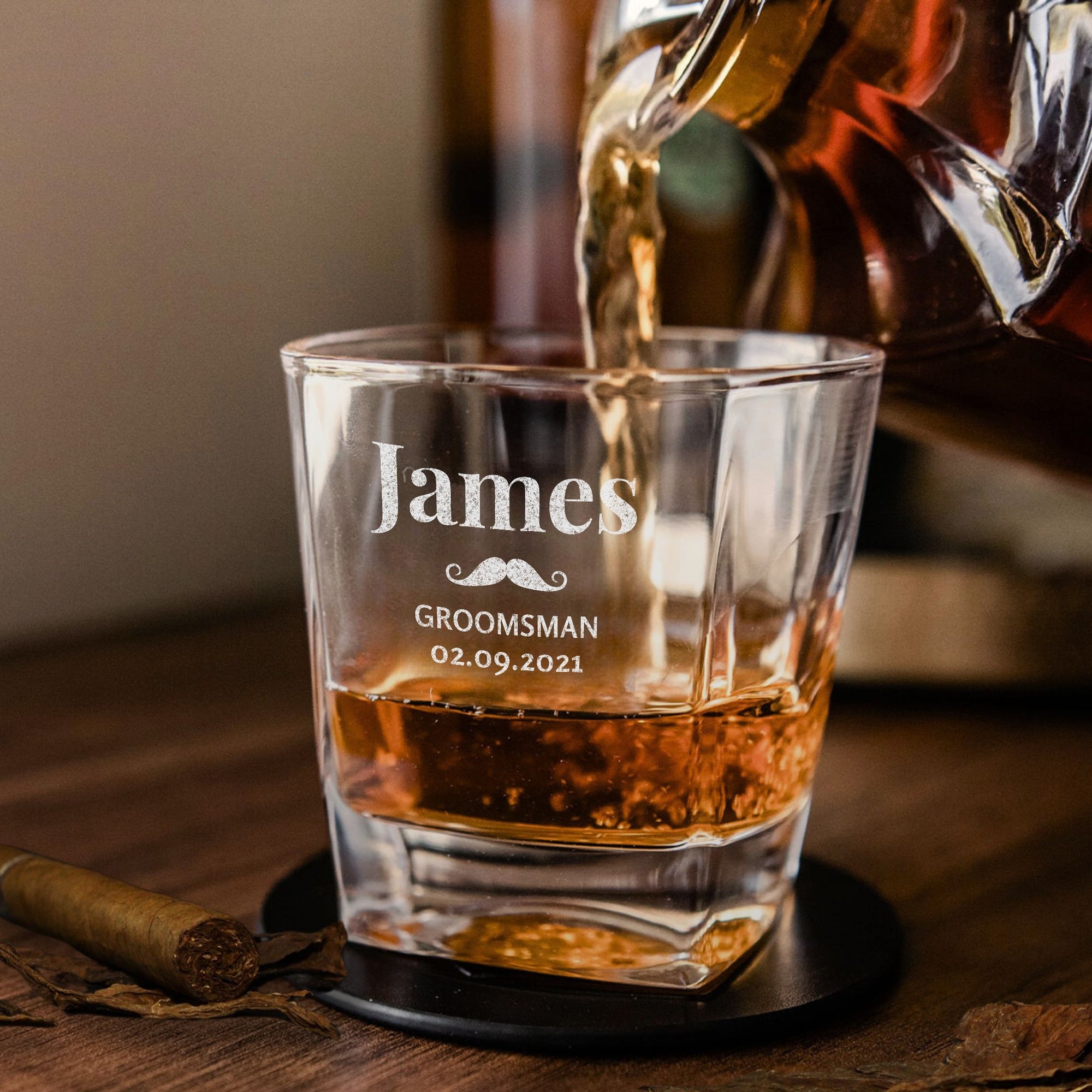 Personalised Wooden Whiskey Box, Scotch Glass, Ice Stones, Coaster, Custom Engraved Barware Set, Groomsman, Dad, Birthday, Corporate Gift 