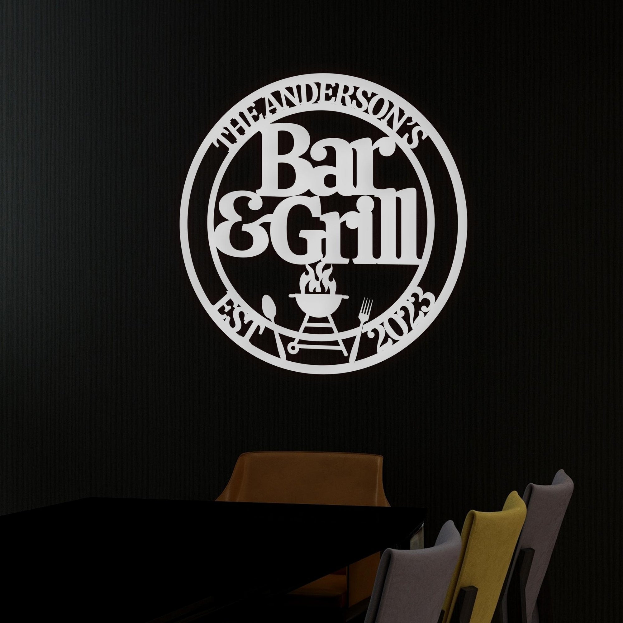 Custom Barbecue Hoop, Personalised Family BBQ Wall Art, Chill &amp; Grill Bar Display Hanging Sign, Kitchen Backyard, Housewarming Decor Signage