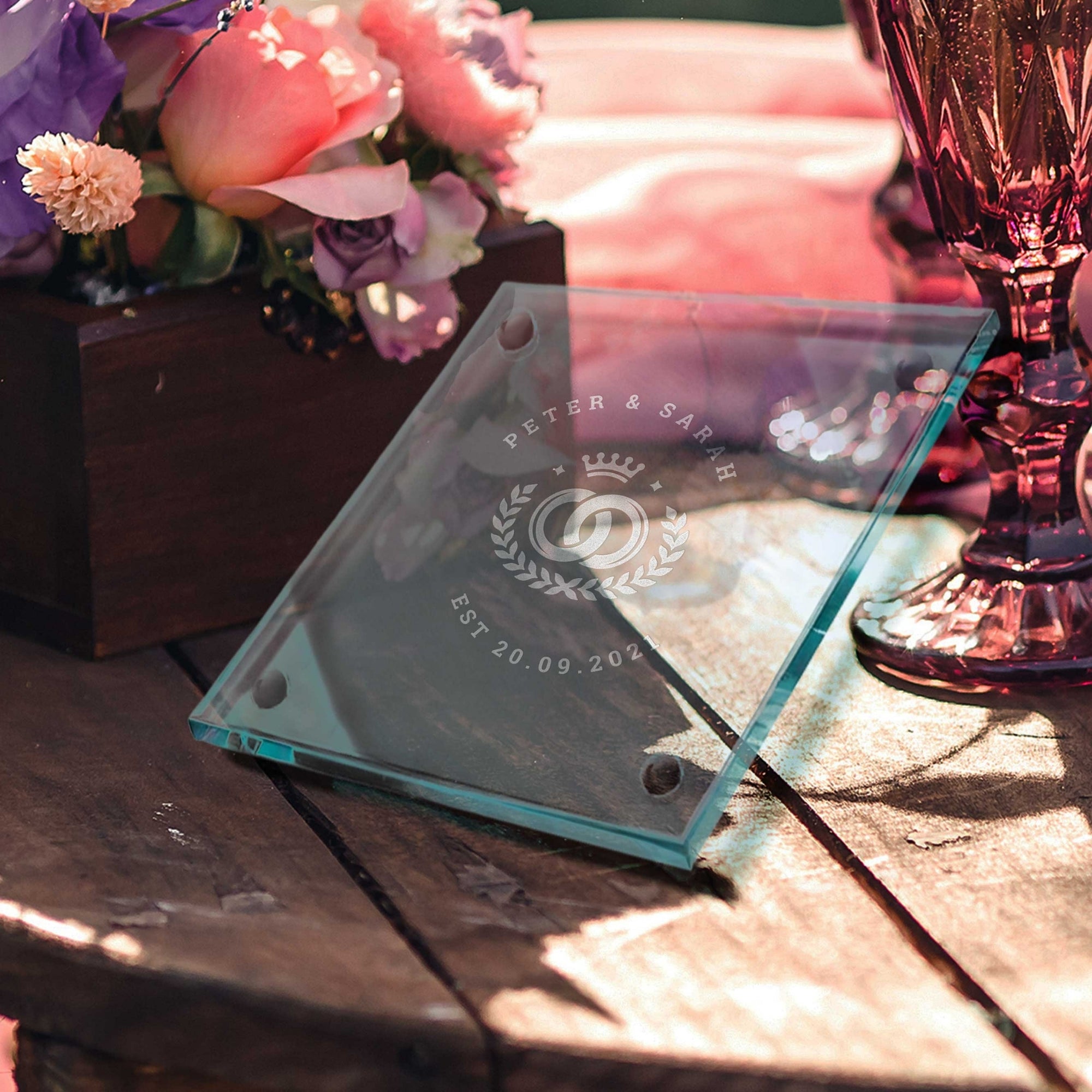 Custom Engraved Glass Coaster, Personalised Drink Mat, Wedding Favours/ Anniversary / Housewarming/ Birthday/ Corporate Gift