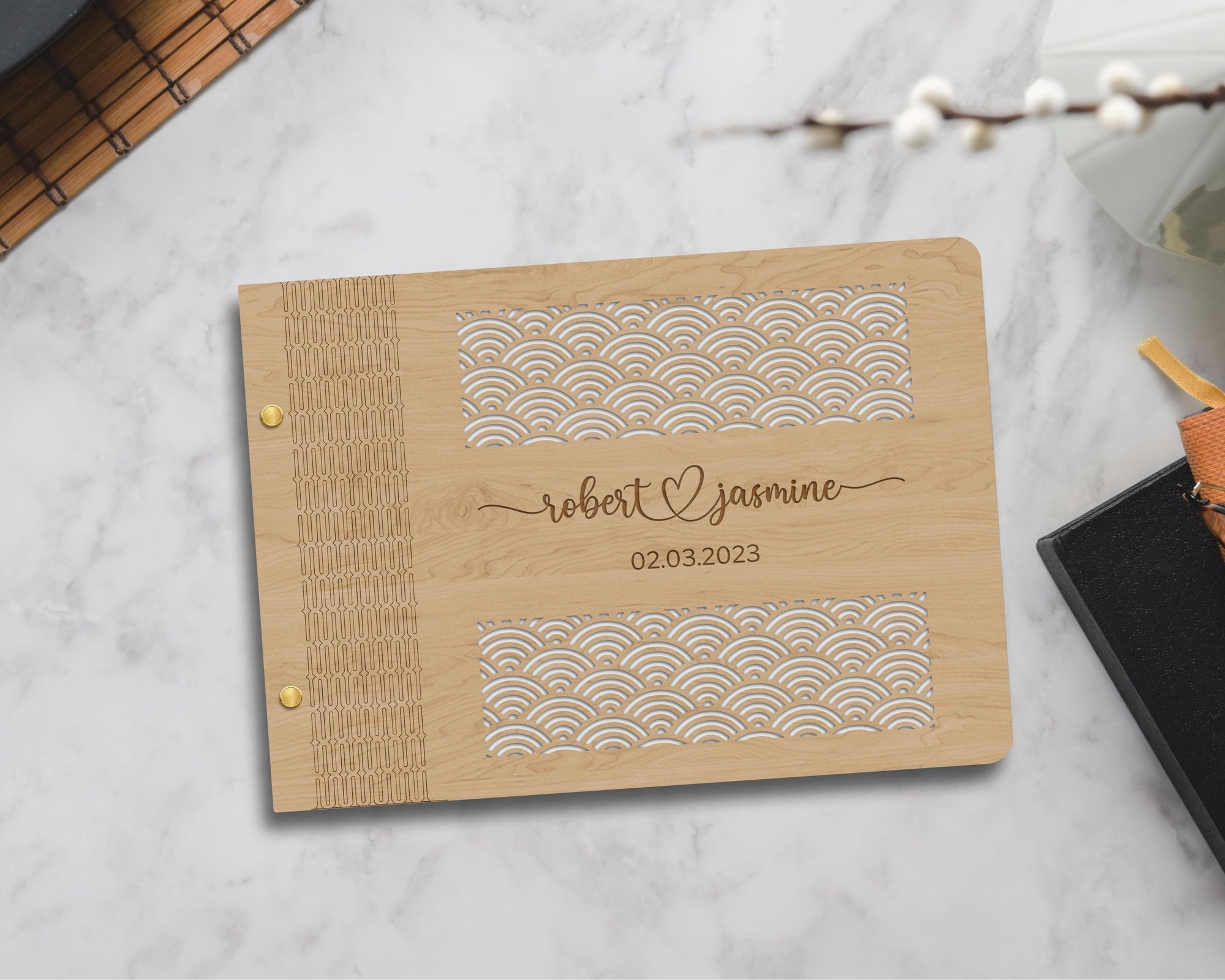 Custom Laser Cut &amp; Engraved Wooden Wedding Guest Book, Personalised Plywood Alternative/ Traditional Birthday Guestbook Keepsake, Rustic/ Vintage Party Decor