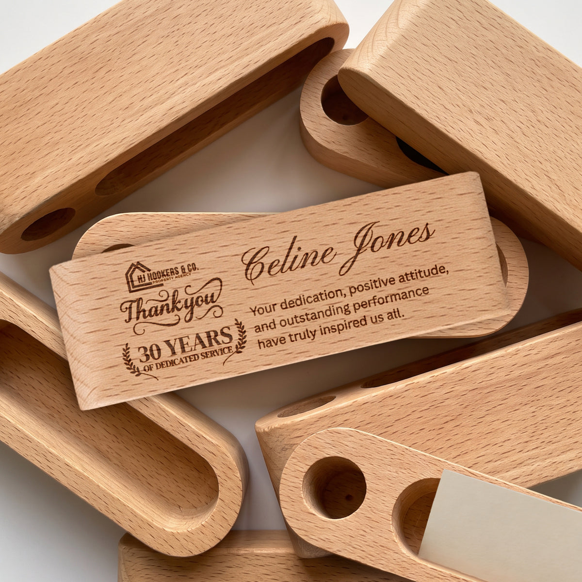 Personalised Engraved Wooden 3-in-1 Desk Name Display with Business Card &amp; Pen Holder