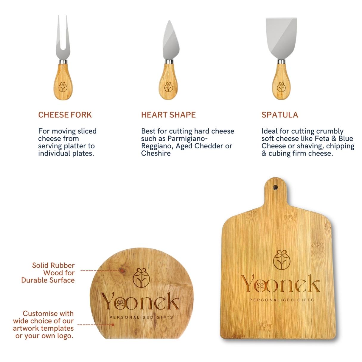 Personalised Wooden Paddle Chopping Board &amp; 4 Piece Cheese Knife Set Customised Serving Tray Engraved Charcuterie Platter, Housewarming Gift