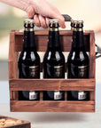 Engraved Wooden Beer Bottle Carrier 6 Pack with Opener