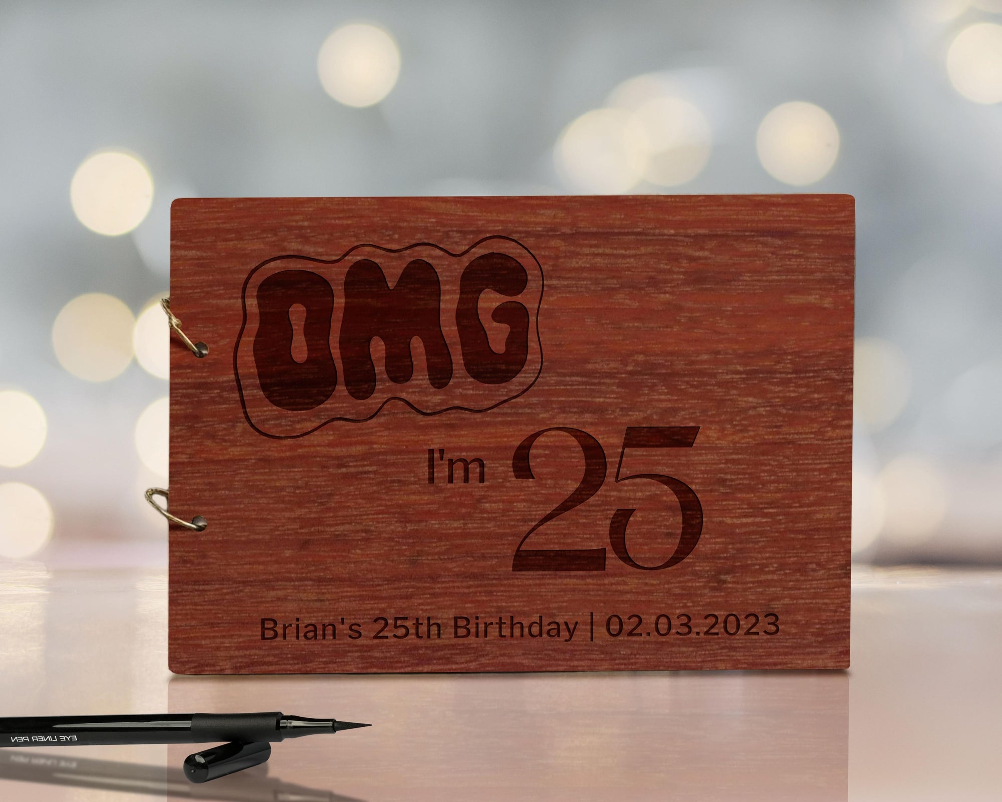 Custom Engraved Wooden Birthday Guest Book, Personalised Plywood Alternative/ Traditional Guestbook Keepsake,  Rustic/ Vintage Party Decor
