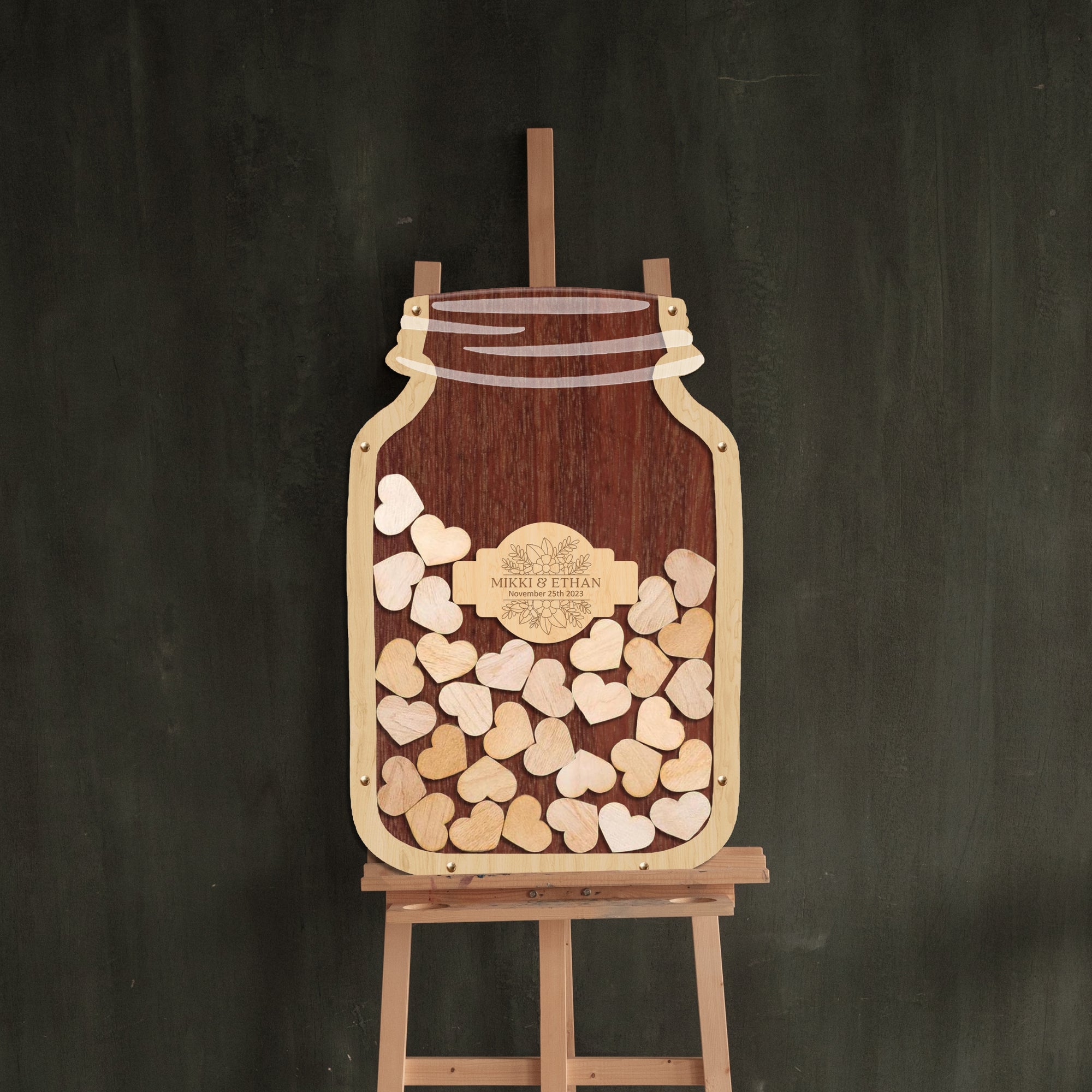 Custom Made Laser Cut Plywood &amp; Acrylic Jar Shape Wedding Drop Box, Rustic Personalised Name Guest Book Alternative, Stationery Table Decor