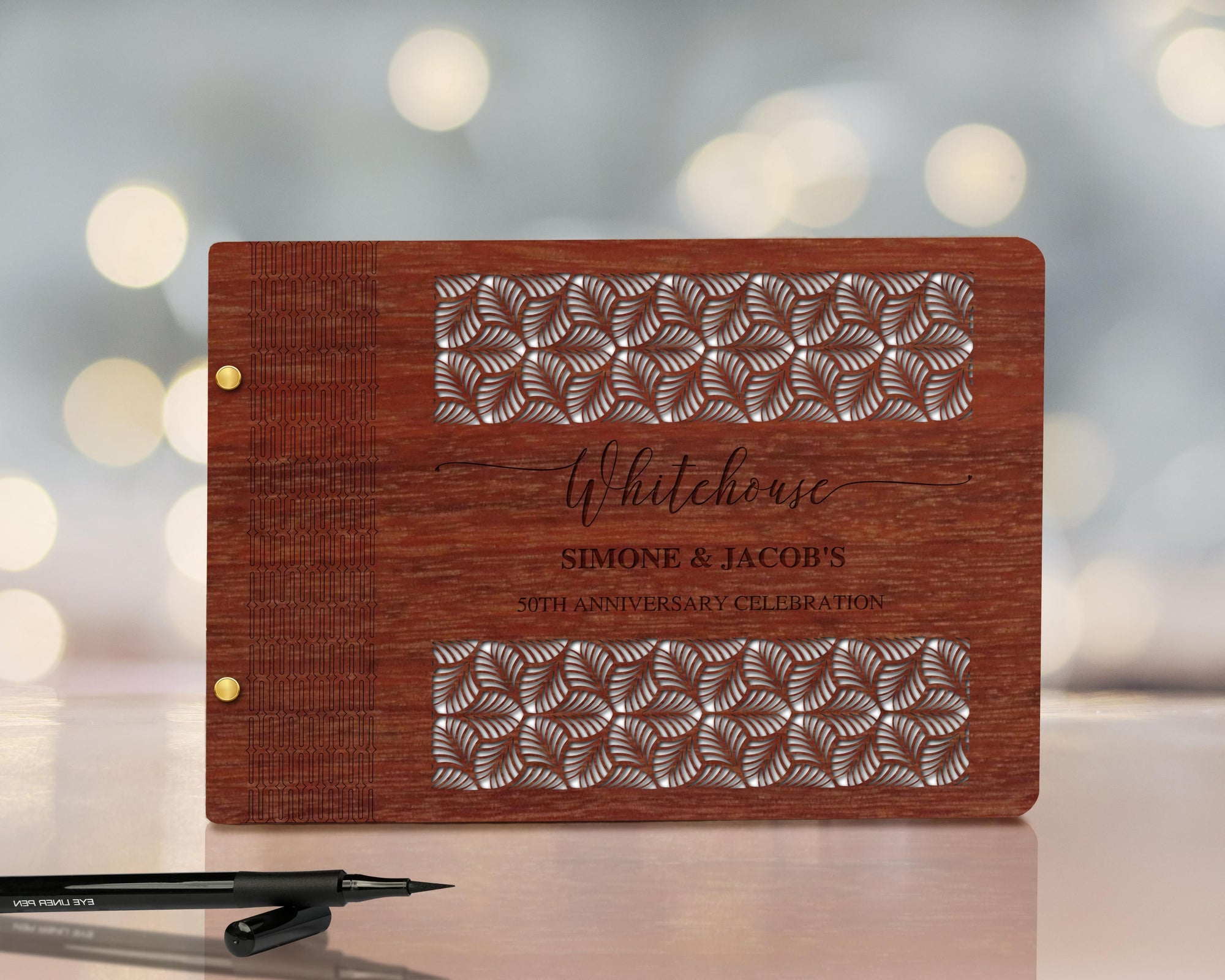 Custom Laser Cut &amp; Engraved Wooden Wedding Guest Book, Personalised Plywood Alternative/ Traditional Birthday Guestbook Keepsake, Rustic/ Vintage Party Decor