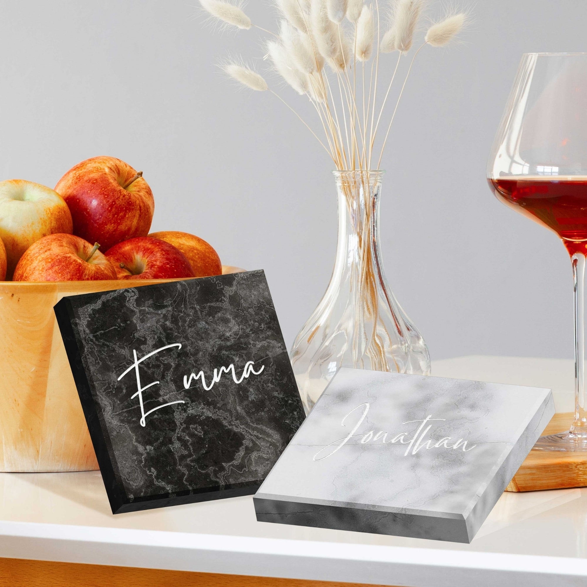 Custom Engraved Square Marble Coaster, Personalised Drink Mat, Wedding Favours/ Anniversary / Housewarming/ Birthday/Teacher/ Corporate Gift