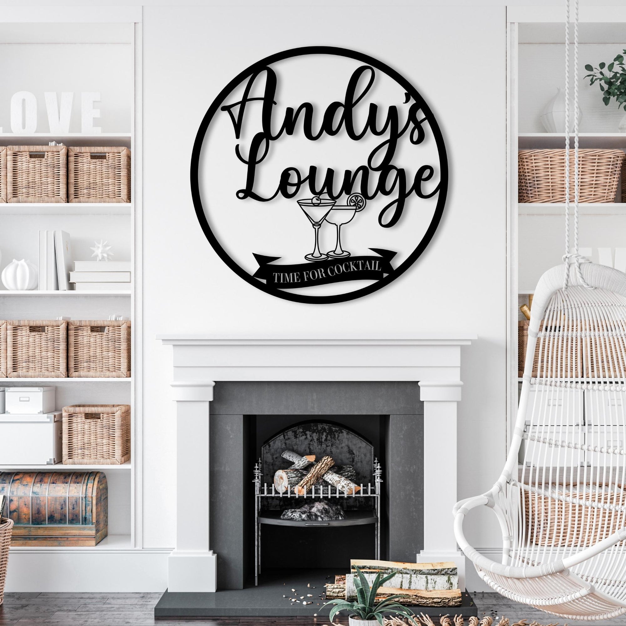 Custom Made Name Bar Hoop Sign, Personalised Cocktail/ Whiskey/ Tavern Chill Lounge Signage, Laser-cut Logo Wall Art Decor Housewarming Gift