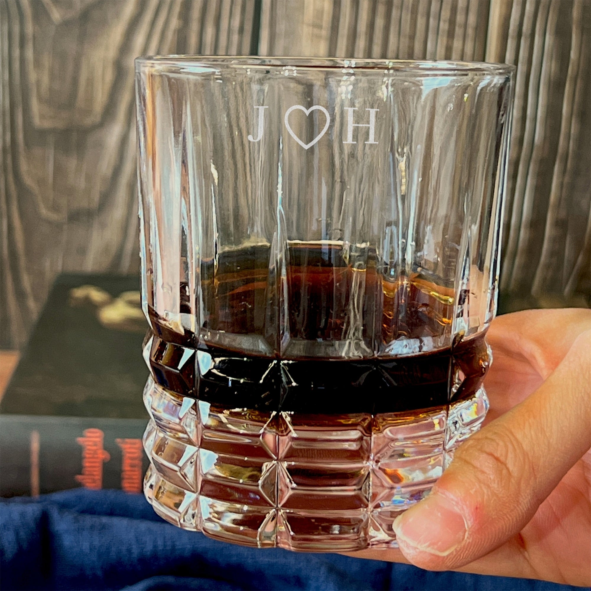 Personalised Initials 320ml Whiskey Square Pattern Glass, Custom Engraved Monogram Scotch Tumbler, Corporate, Housewarming, Groomsman Gift