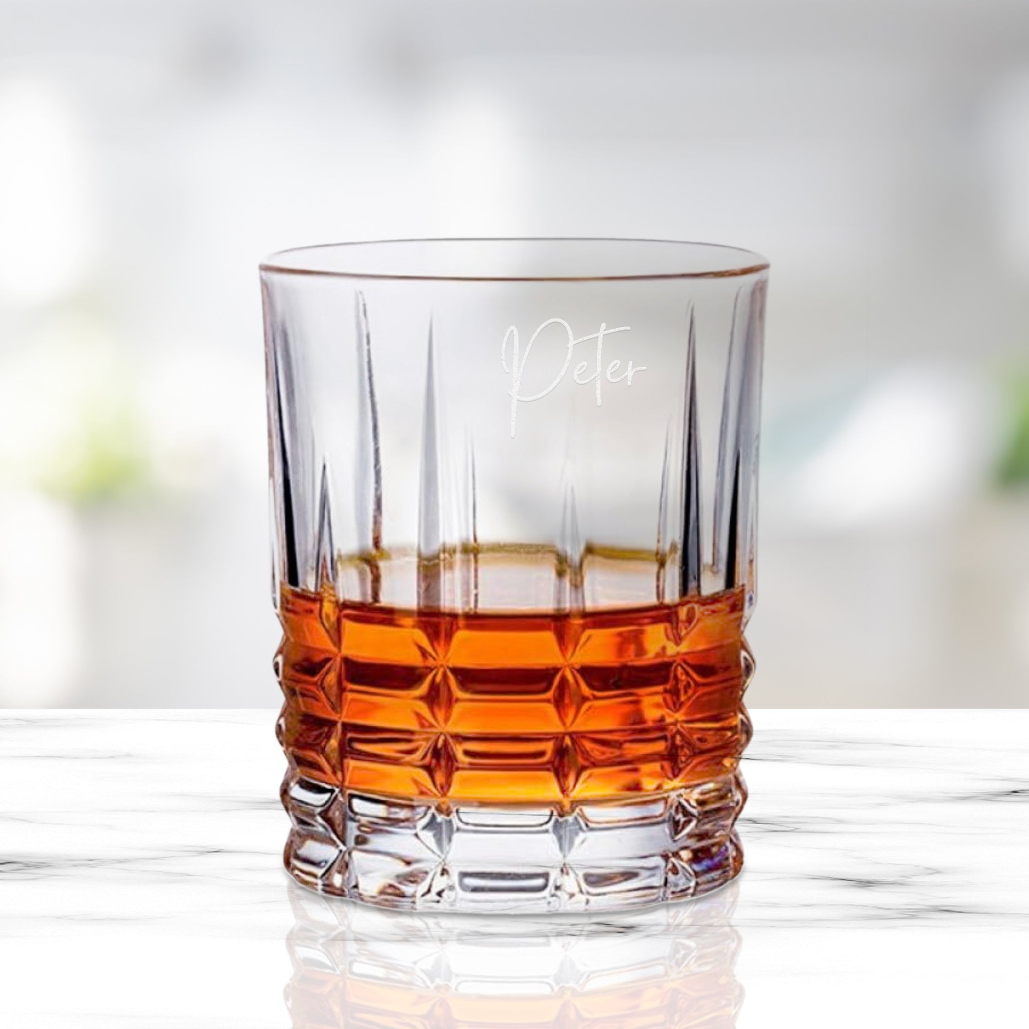 Personalised Initials 320ml Whiskey Square Pattern Glass, Custom Engraved Monogram Scotch Tumbler, Corporate, Housewarming, Groomsman Gift