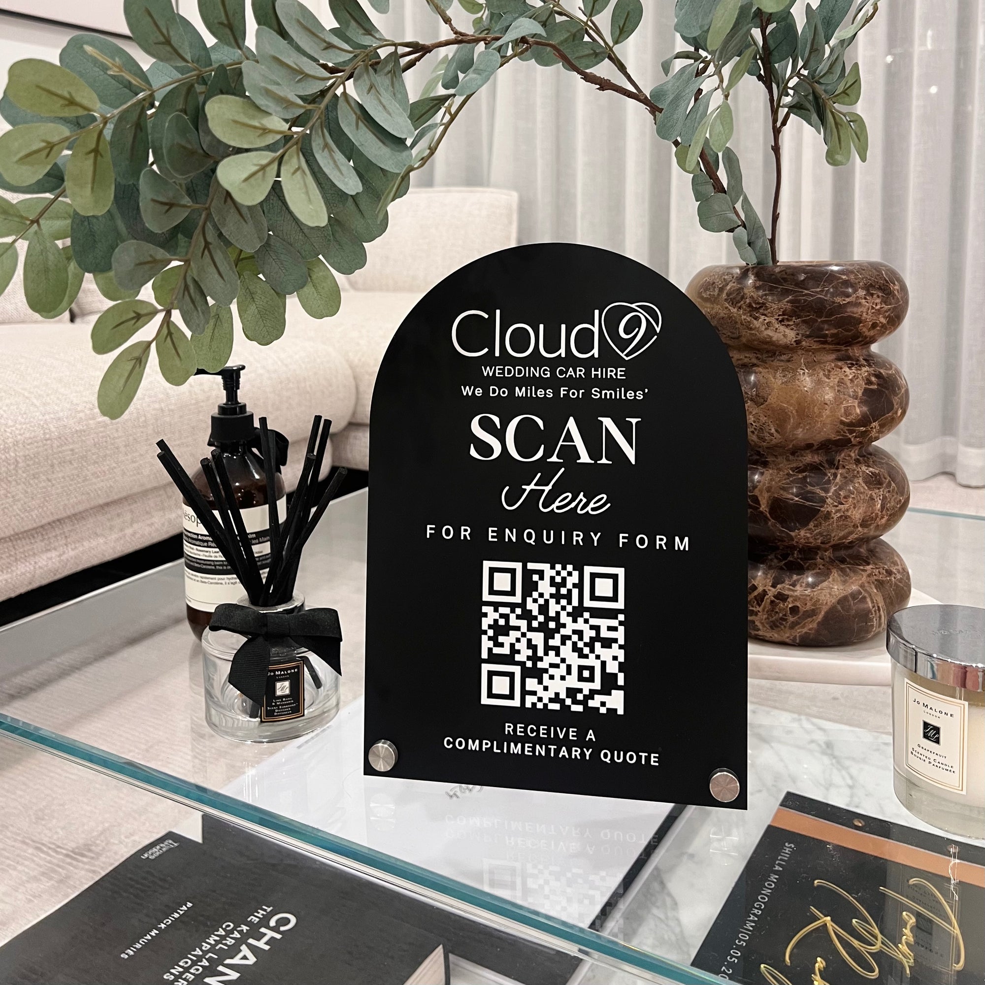 Personalised Acrylic Arch QR Code Scan To Pay Business Sign, Custom UV Print Mirror Spa, Beauty Salon, Cafe Retail Reception Display Signage