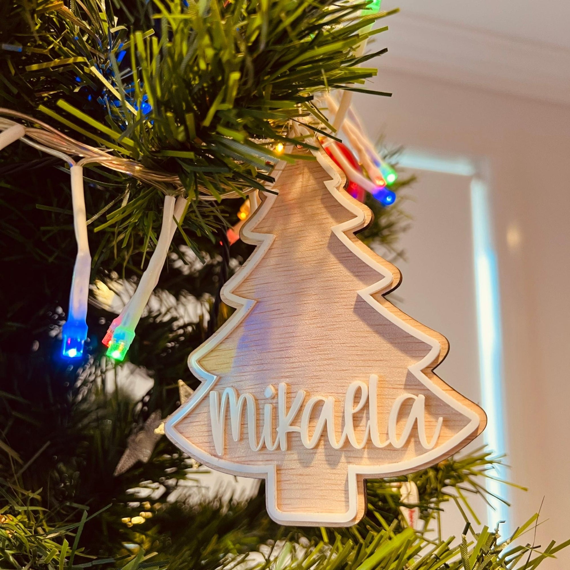 Personalised Double Layer Wooden Christmas Bauble, Custom Engraved Name Hanging Tree Ornament, Xmas Decor Housewarming, Teacher Kid Gift Tag