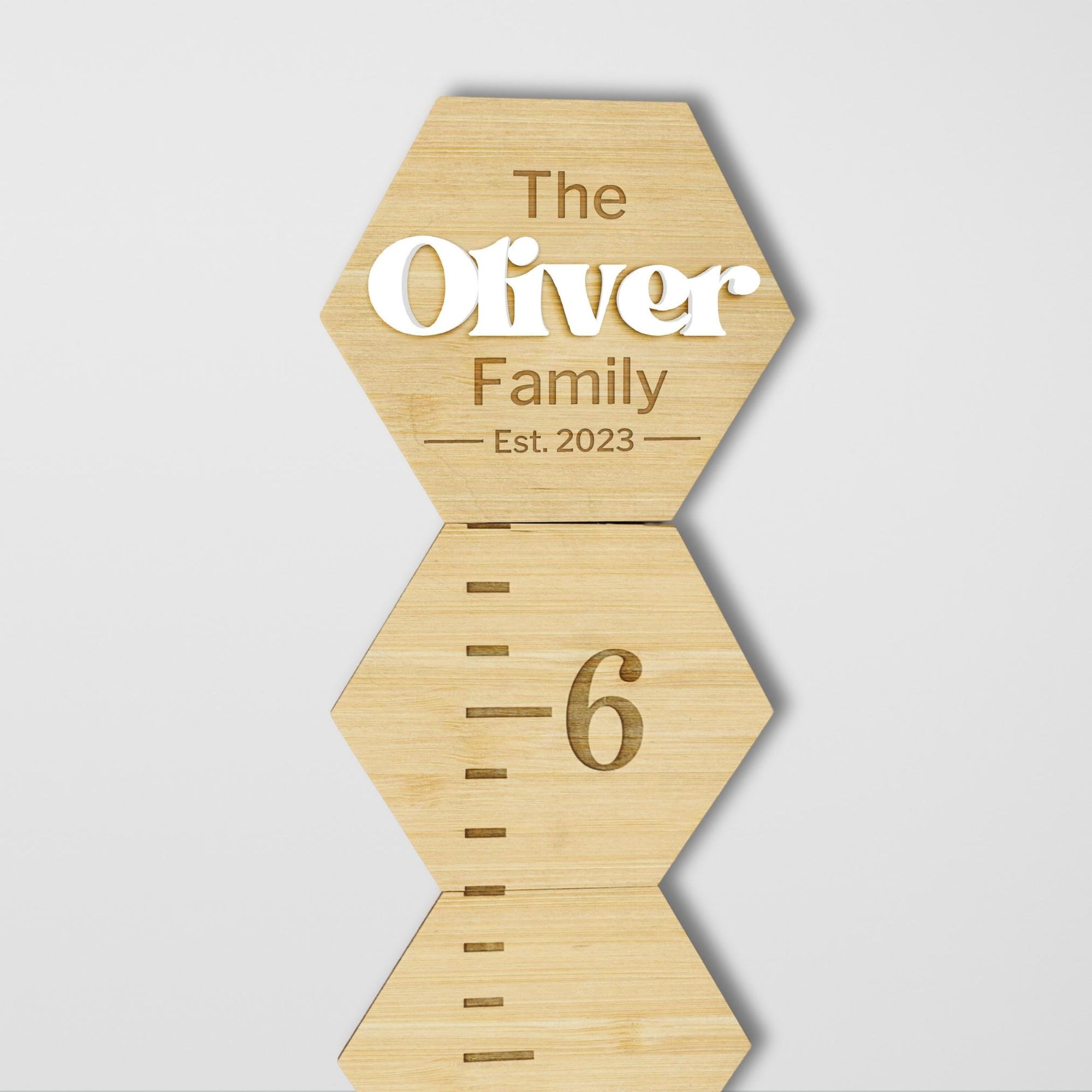 Custom Made 3D Raised Name Wooden Hexagon Kid Height Chart, Personalised Laser Cut &amp; Engraved Family Growth Ruler Record, Nursery Wall Decor