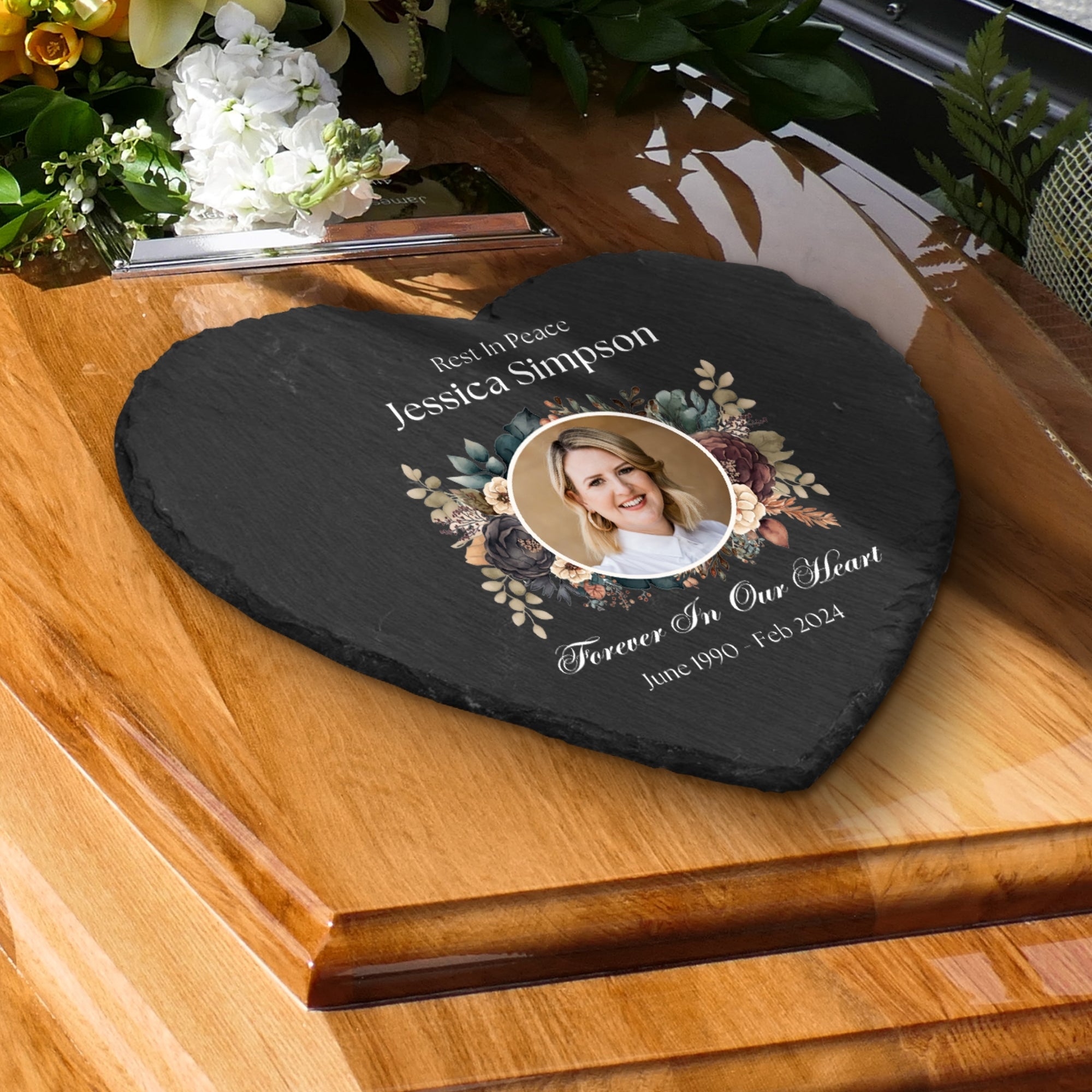Personalised Photo Memorial Heart Slate Sign, Custom Print In Loving Memory Garden Stone Funeral Cemetery Plaque Display, Pet Loss Pray Gift