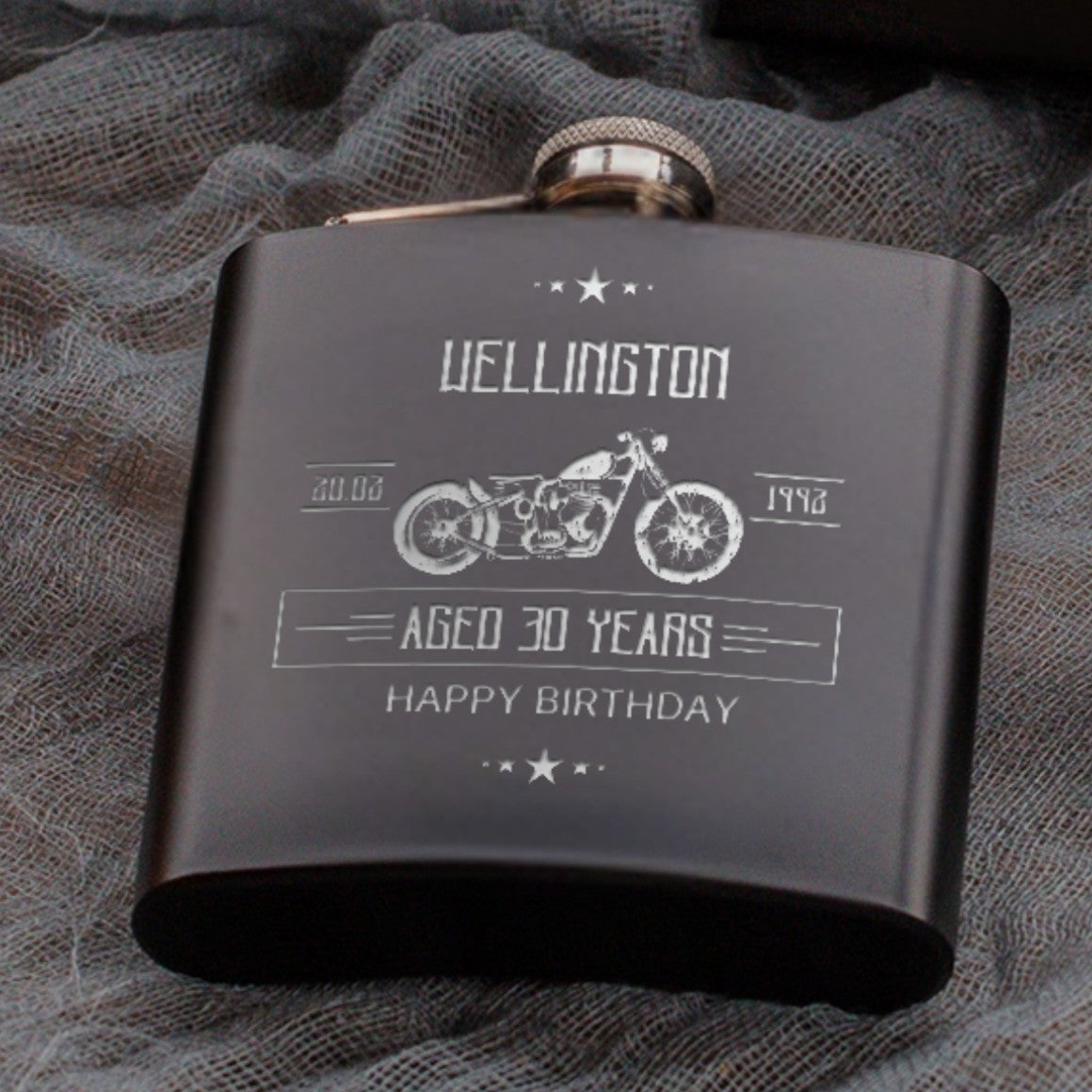 Personalised 6oz Matte Black Stainless Steel Hip Flask