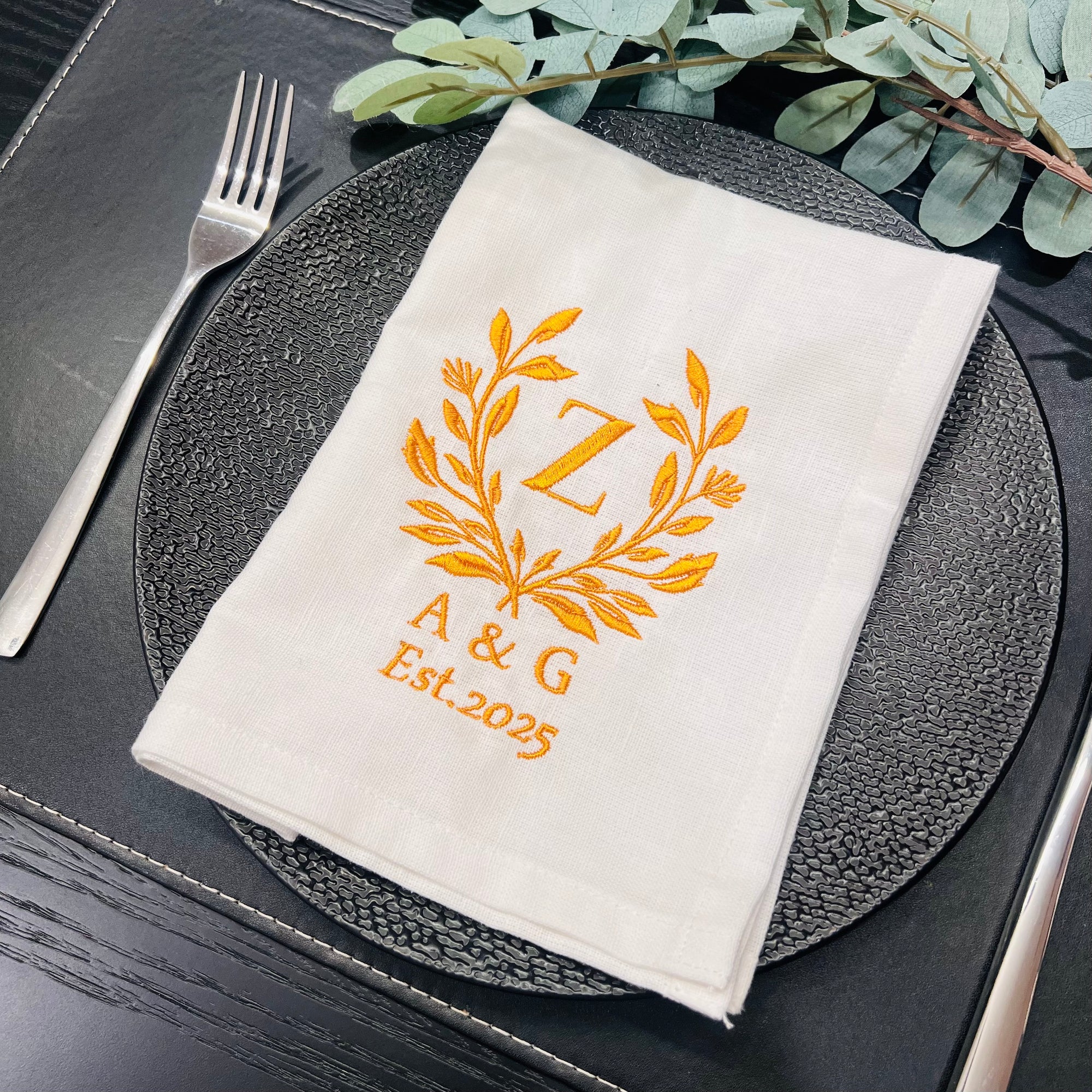 Custom Embroidered Linen Cloth Napkin, Personalised Guest Table Name Place Towel Logo Handkerchief Embroidery Wedding Favor Anniversary Gift