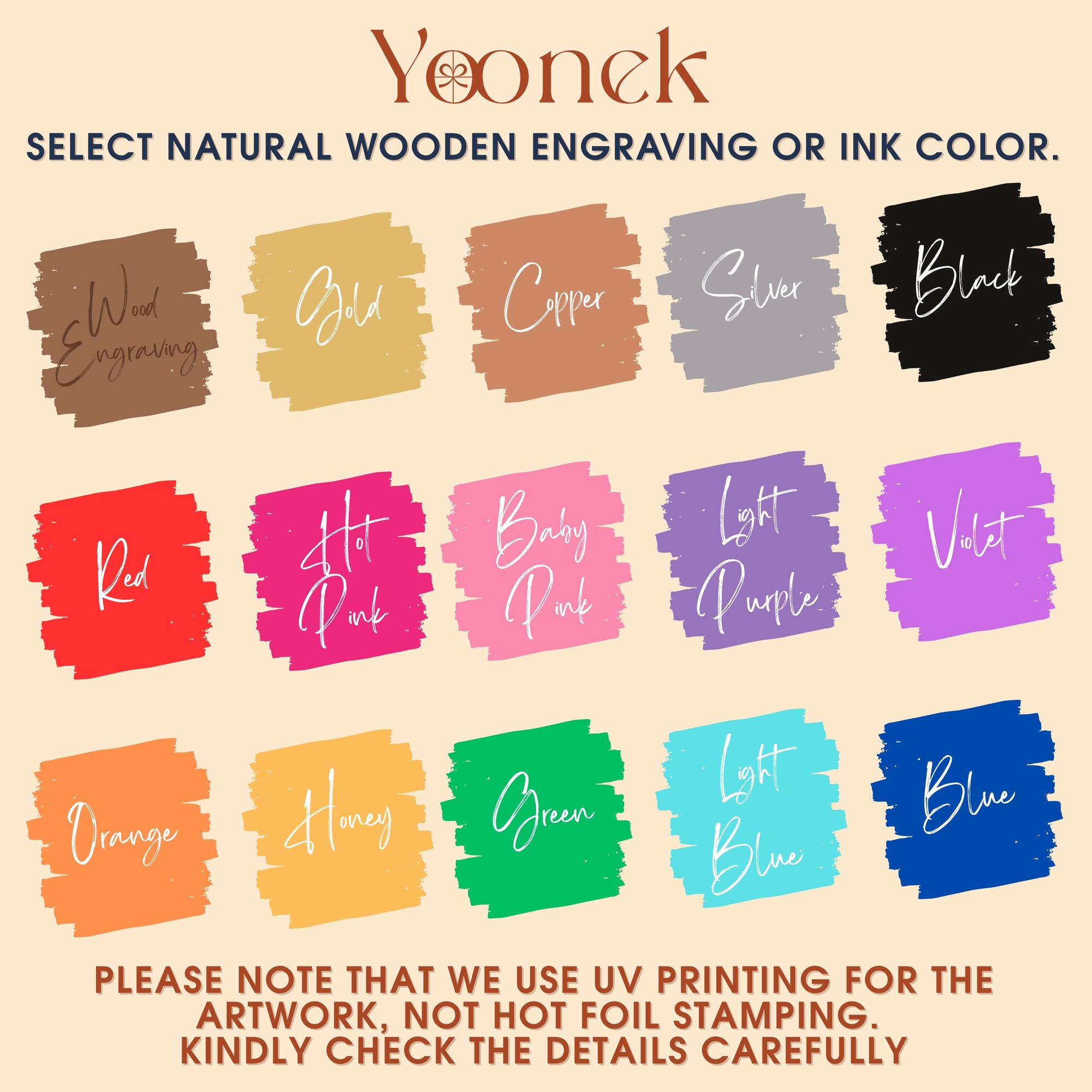 Color swatches for natural wooden engraving or ink color selection by Yoonek.