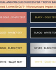 Color swatches for trophy badges with text options - Metal Impact Acrylic