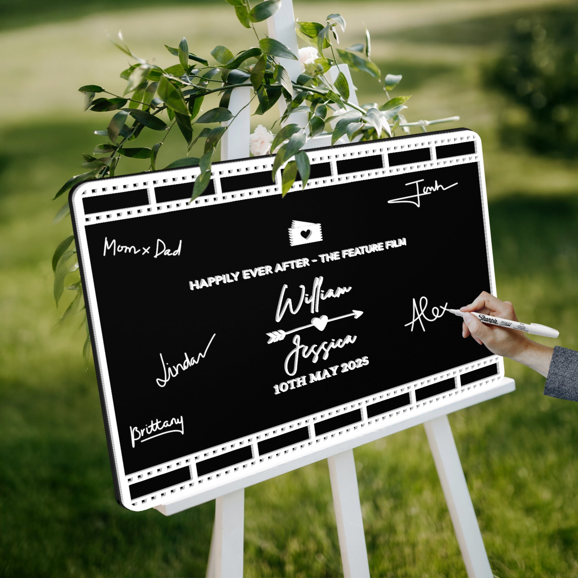Custom 3D Acrylic Black Wedding Cinefilm Guest Book Alternative, Personalised Couple Name &amp; Date Instax Polaroid Photo Sign, Welcome Signage