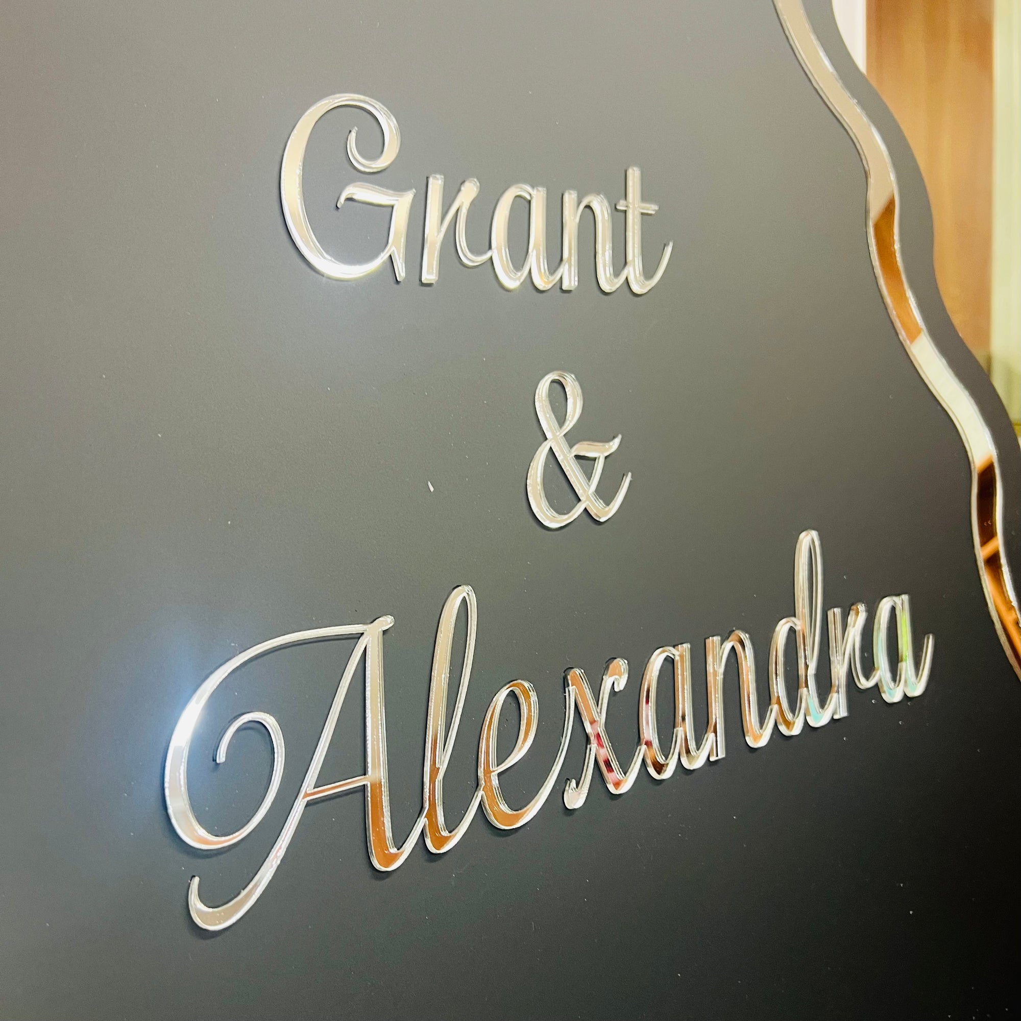 Custom Double Acrylic Wave Wedding Welcome 3D Sign, Personalised Mirror Name, Hens Party/ Engagement/ Bridal Shower/ Birthday Signage Decor