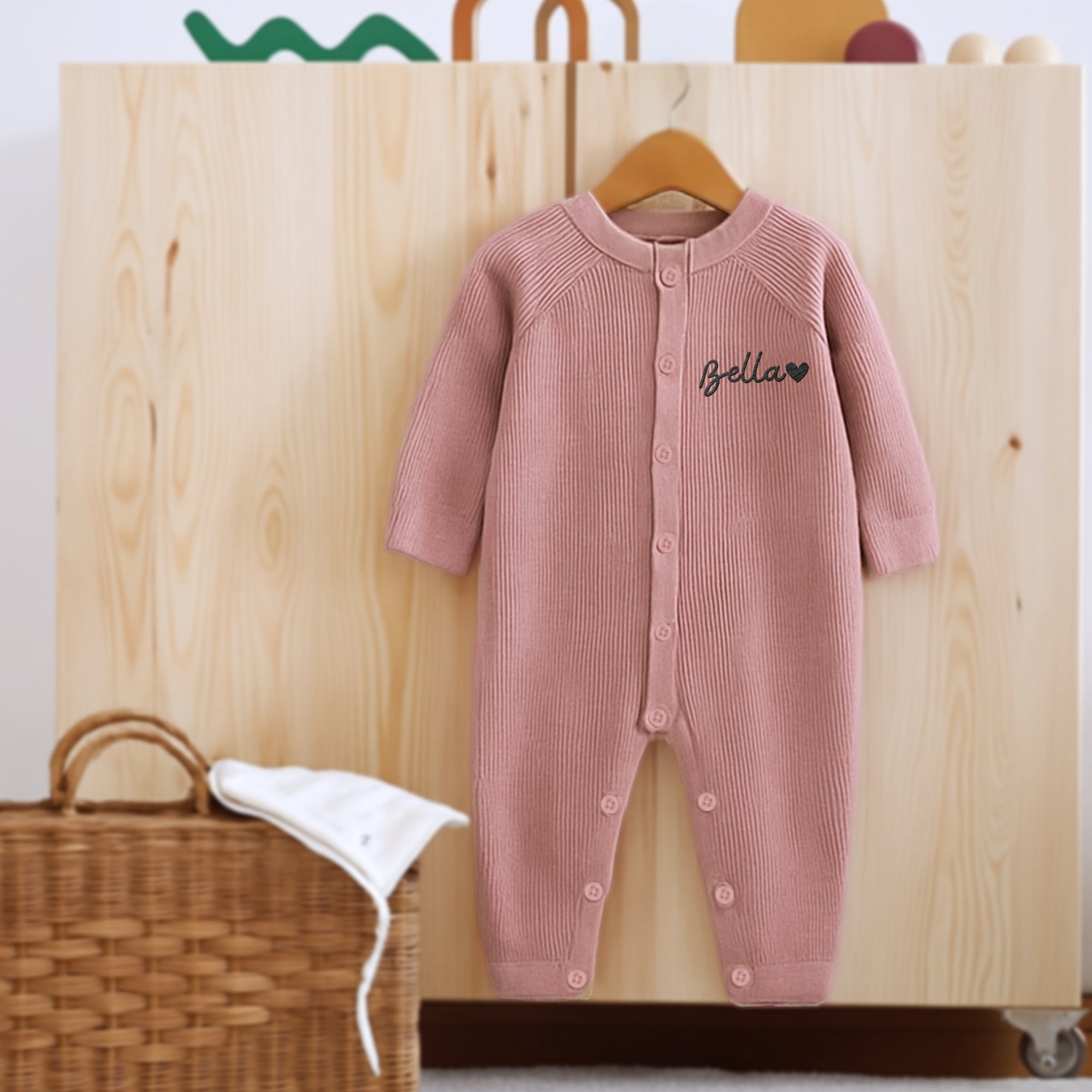 Custom Embroidered Knit Baby Name Long Sleeve Romper, Personalised Pregnancy Announcement Onesies, Christening, Birthday Shower New Mom Gift