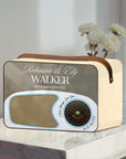Custom Plywood Acrylic Retro Radio Wishing Well Box - Leatherette Carry Handle & Sign, Personalised Money Card Wedding Memory Keepsake Gift