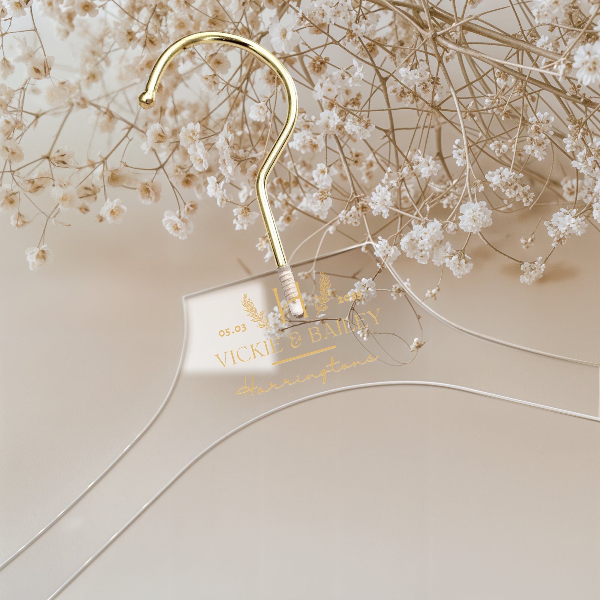 Custom Deluxe Clear Acrylic Hanger Gold Hook, Personalised Logo Commercial Heavy Transparent Hangers, Wedding, Bridesmaid, Housewarming Gift
