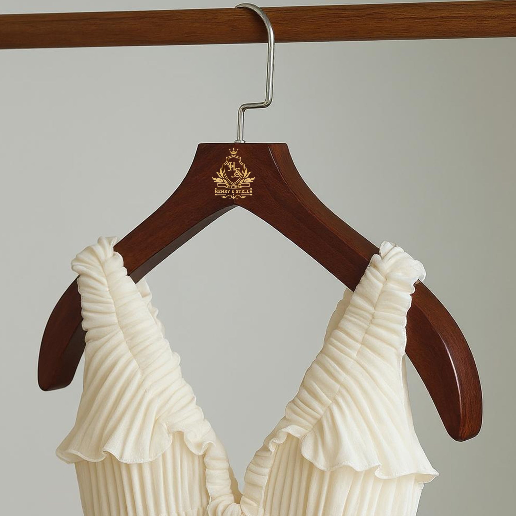 Custom Deluxe Contoured Wide Shoulder Wooden Hanger, Personalised Logo Commercial Heavy Grade Wedding Groomsman Bridesmaid Housewarming Gift