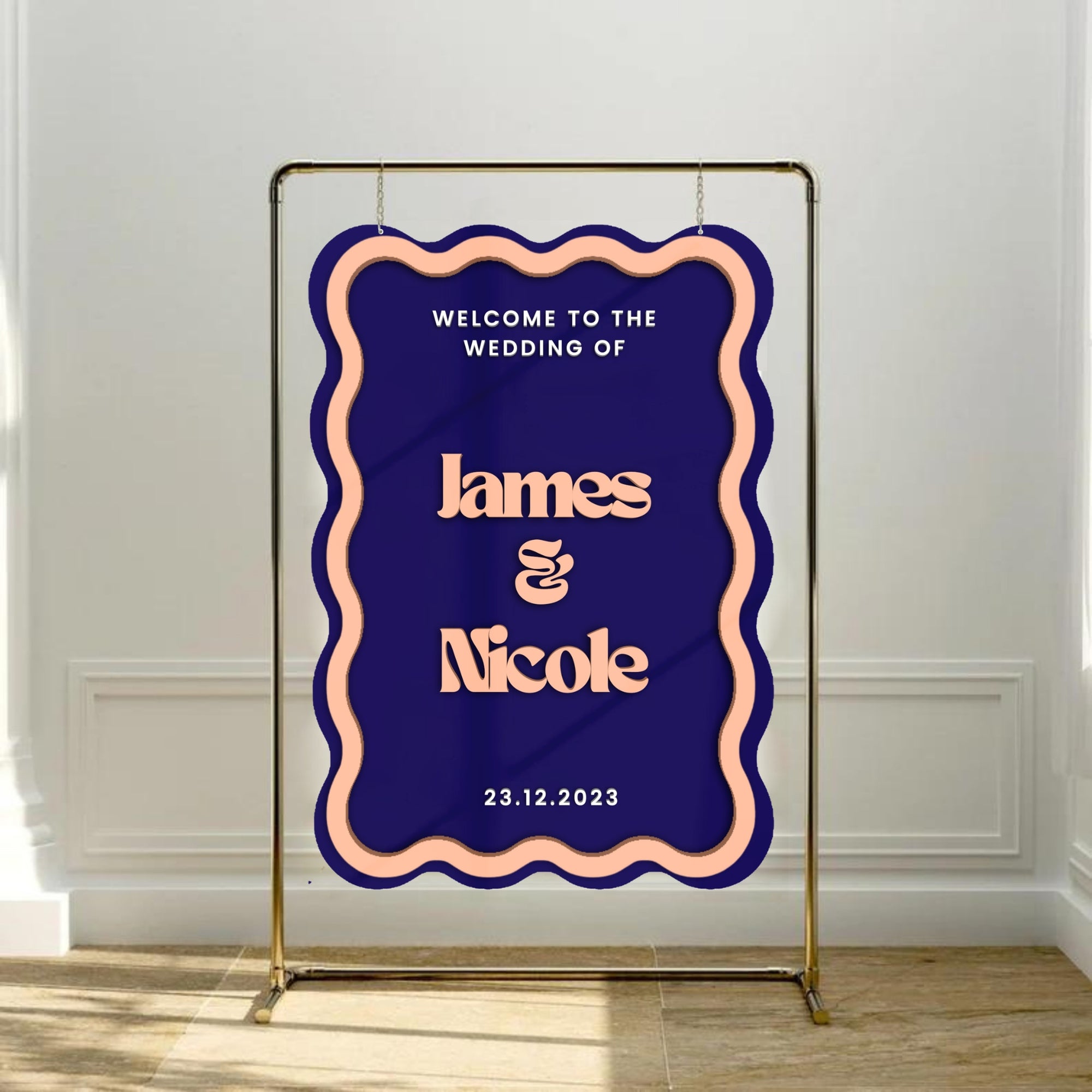 Custom Double Acrylic Wave Wedding Welcome 3D Sign, Personalised Mirror Name, Hens Party/ Engagement/ Bridal Shower/ Birthday Signage Decor