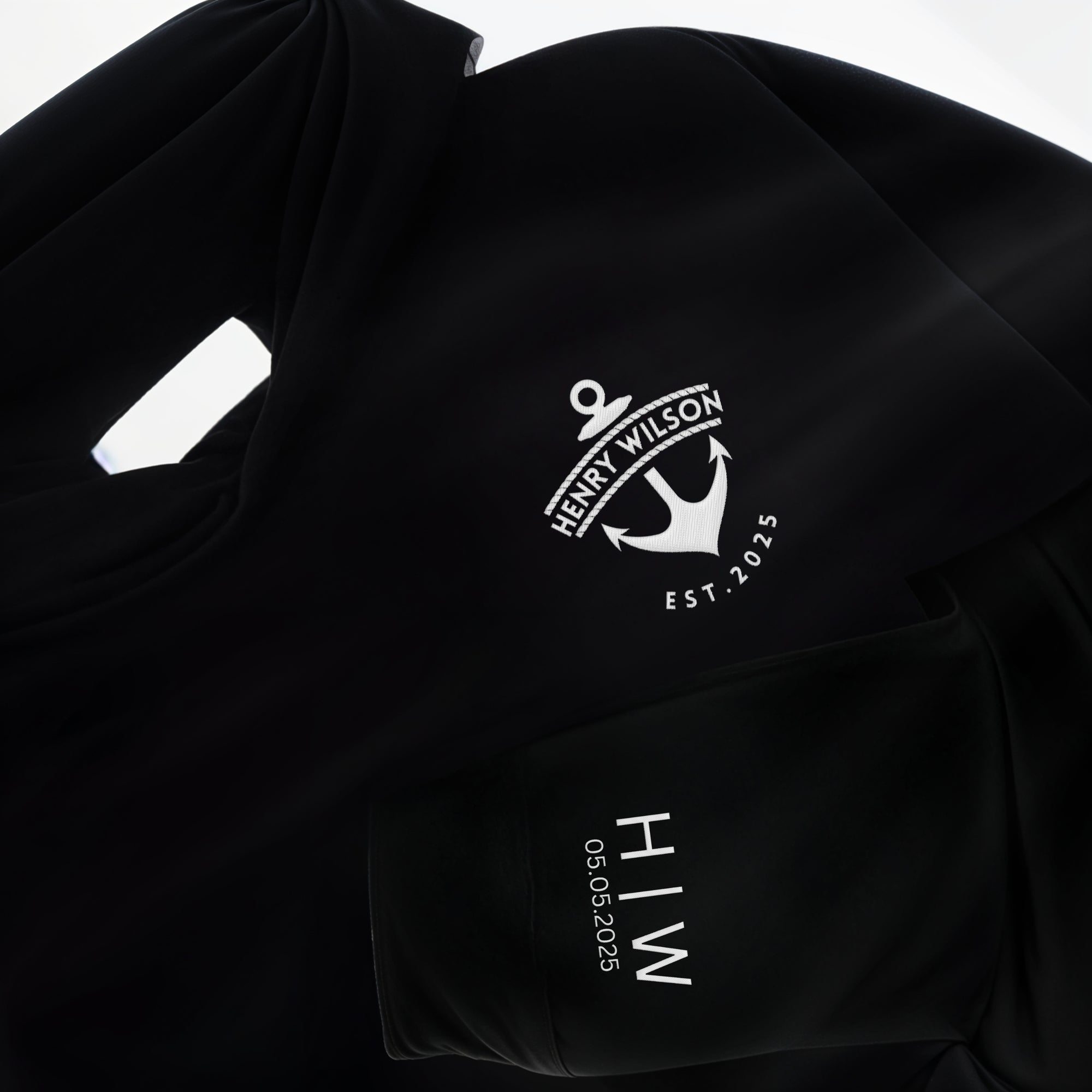 Custom Embroidered 520gsm Heavyweight Unisex Black Hoodie with Pocket, Personalised Sweatshirt