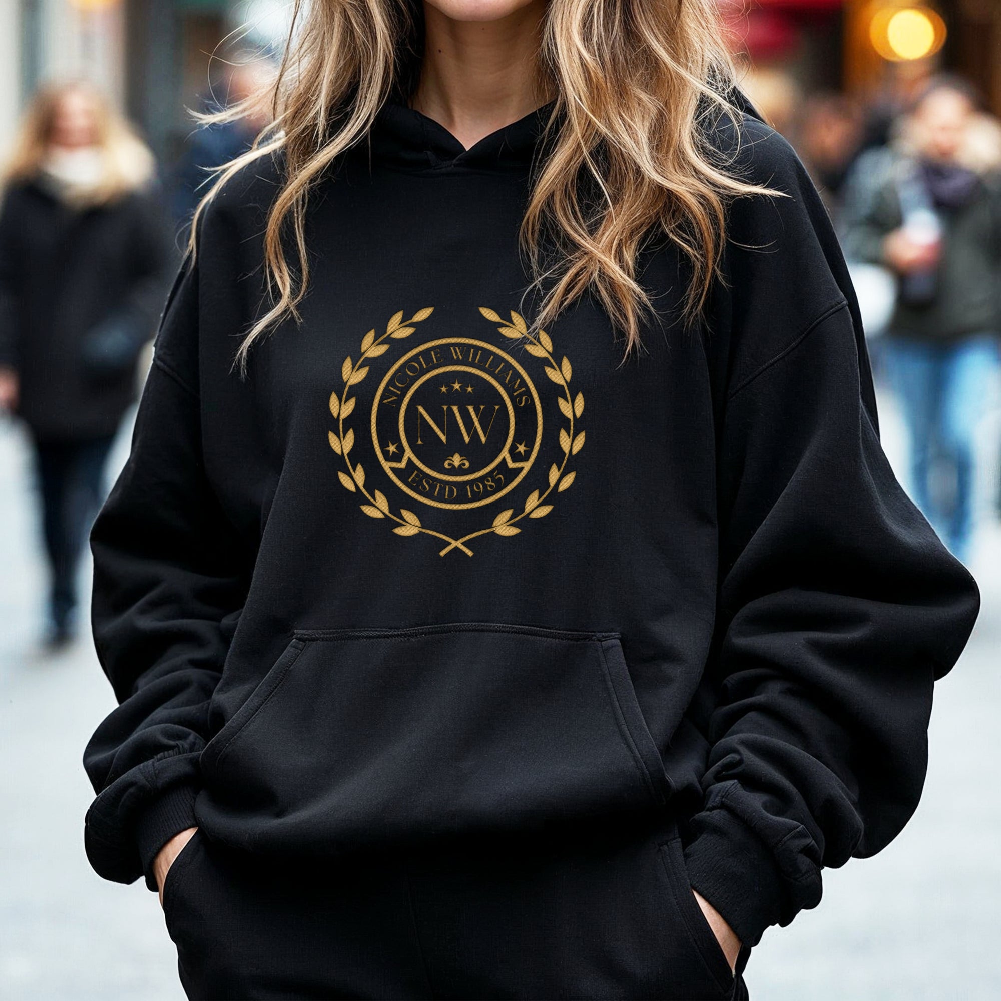 Custom Embroidered 520gsm Heavyweight Unisex Black Hoodie with Pocket, Personalised Sweatshirt